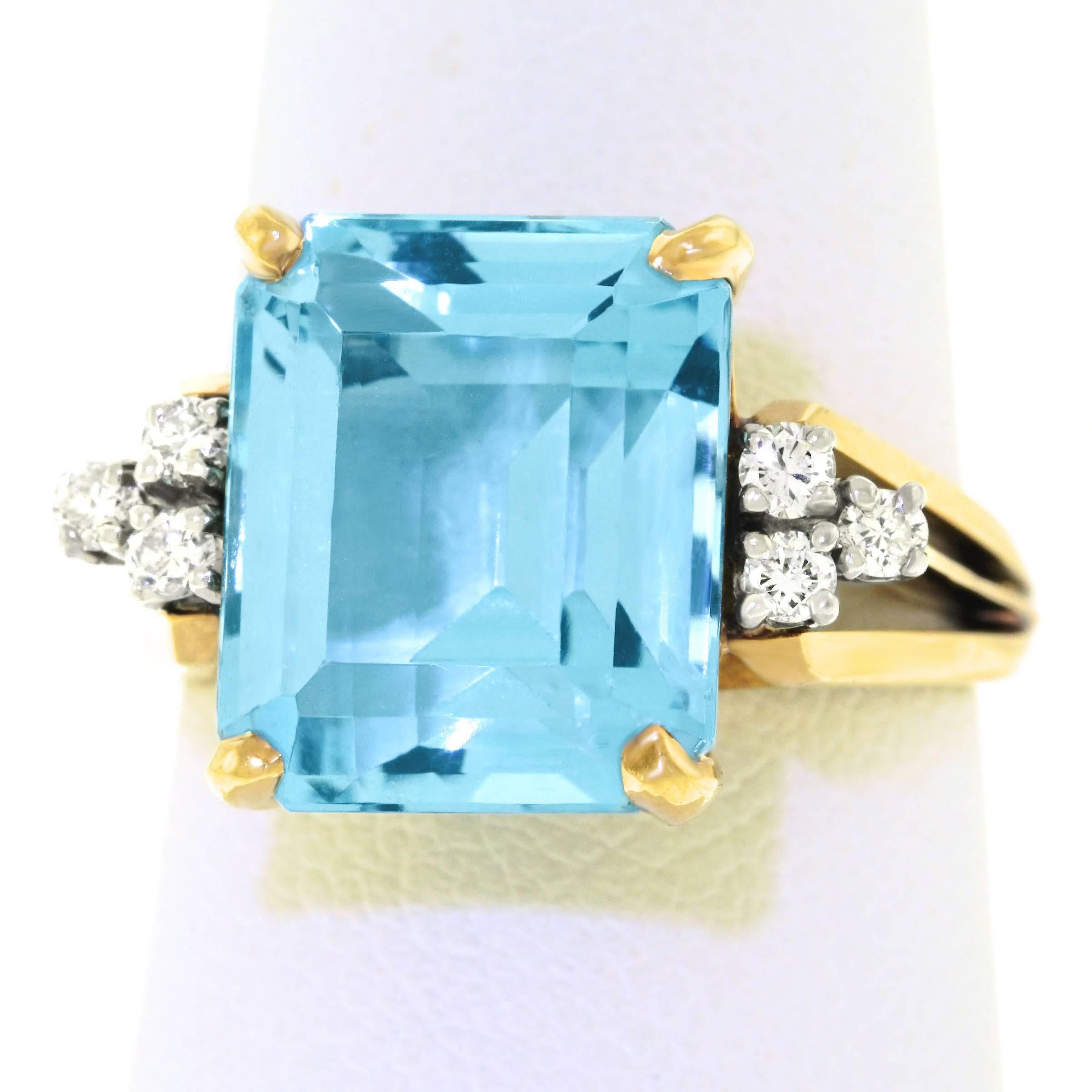 1950s Aquamarine Diamond Gold Ring 4