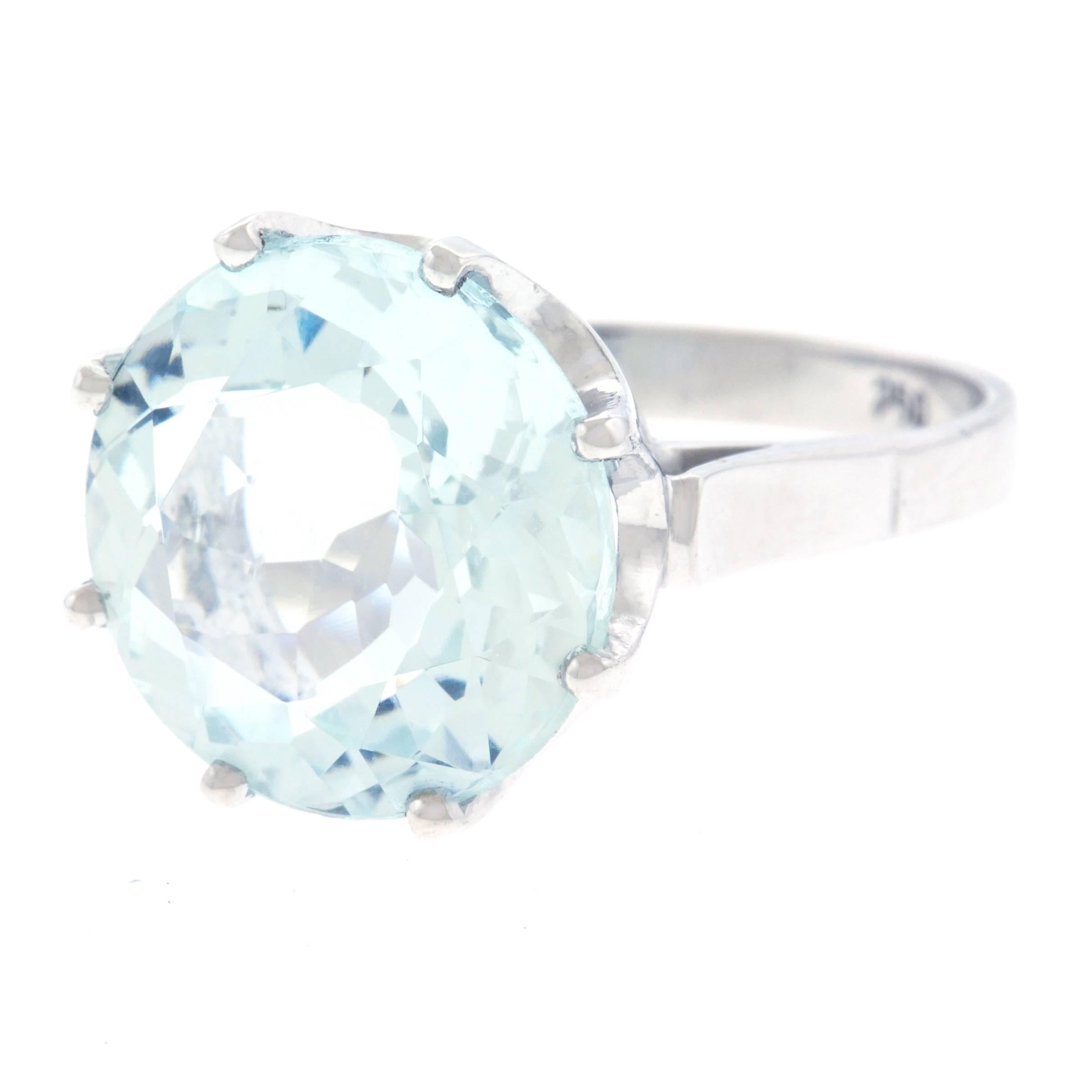 13 Carat Aquamarine Set White Gold Fifties Ring In Excellent Condition In Litchfield, CT