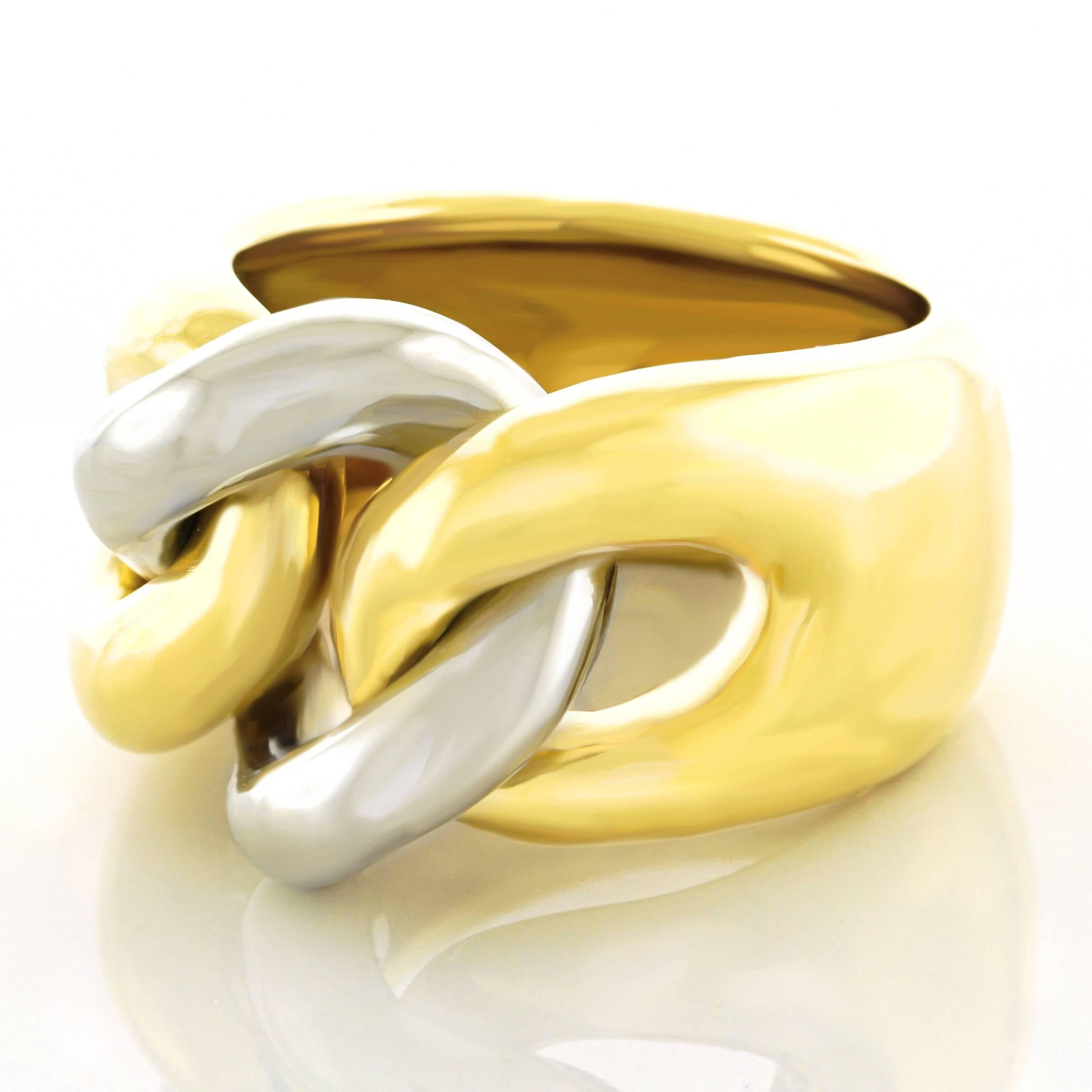 Pomellato “Gourmette” Two-Tone Gold Ring In Excellent Condition In Litchfield, CT