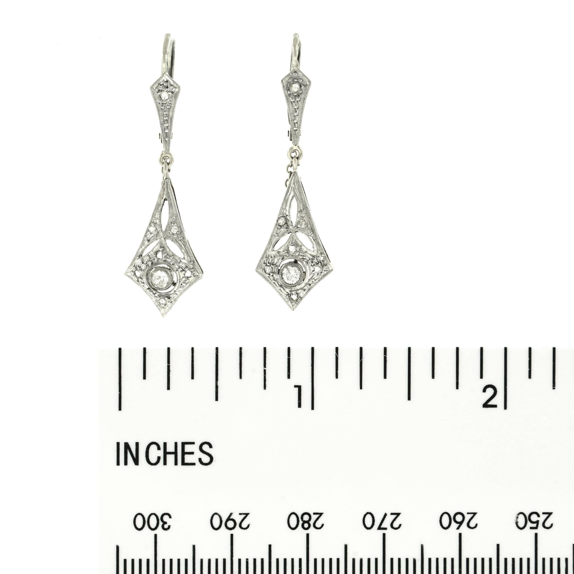 French Art Deco Diamond Set Gold Drop Earrings 2