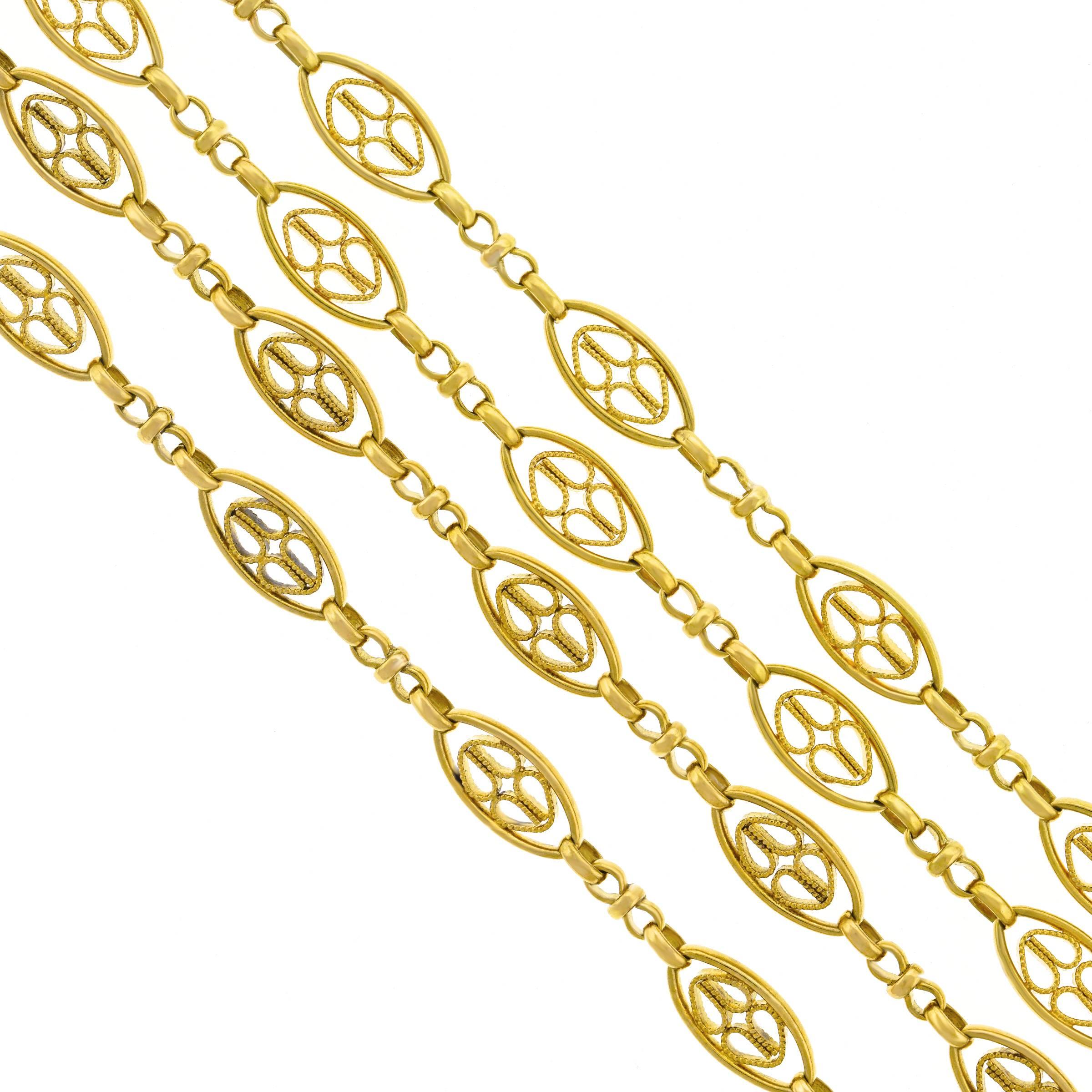 Antike französische 64-Zoll-Gold-Filigra-Halskette im Angebot 2