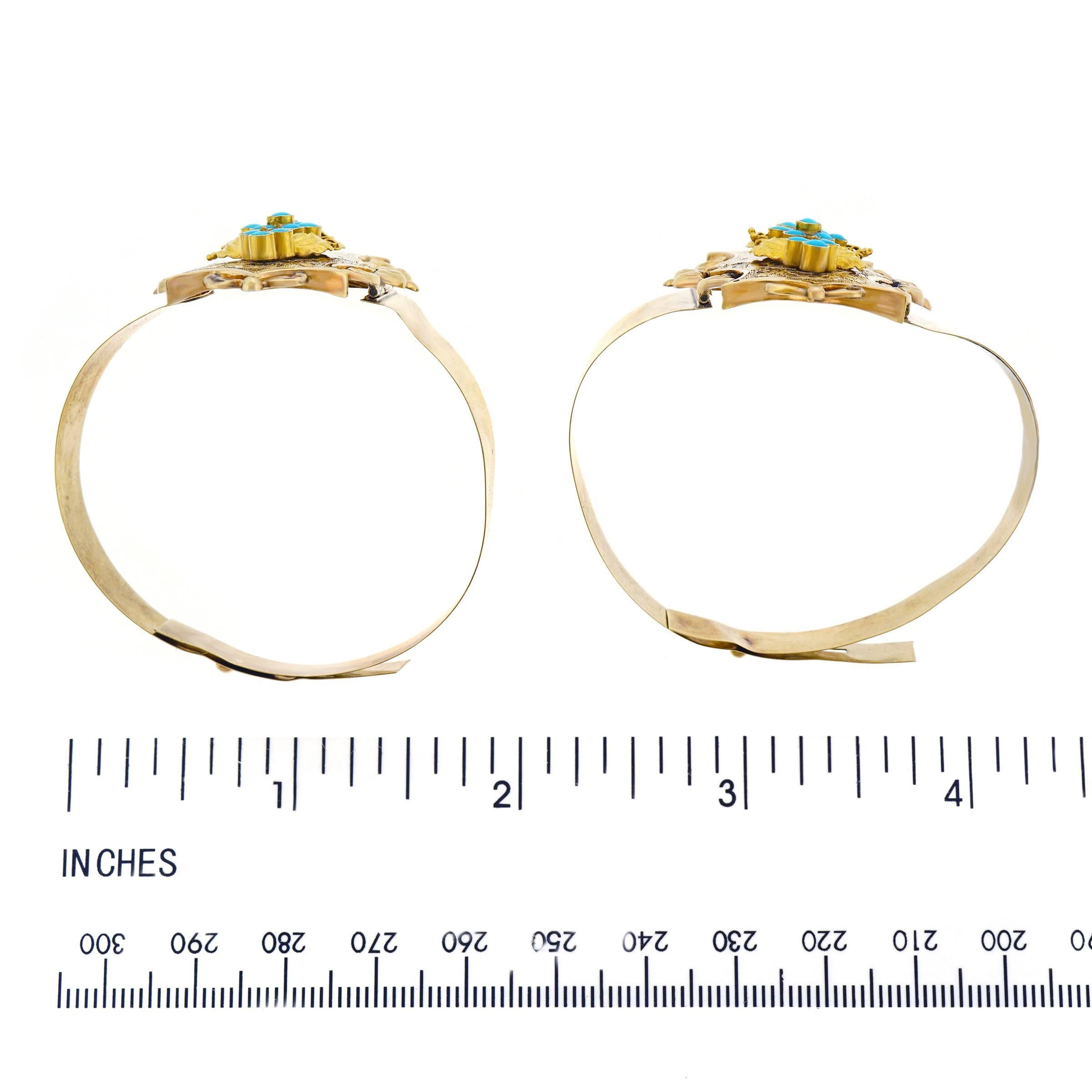 Pair of Antique Turquoise-Set Gold Bracelets 2