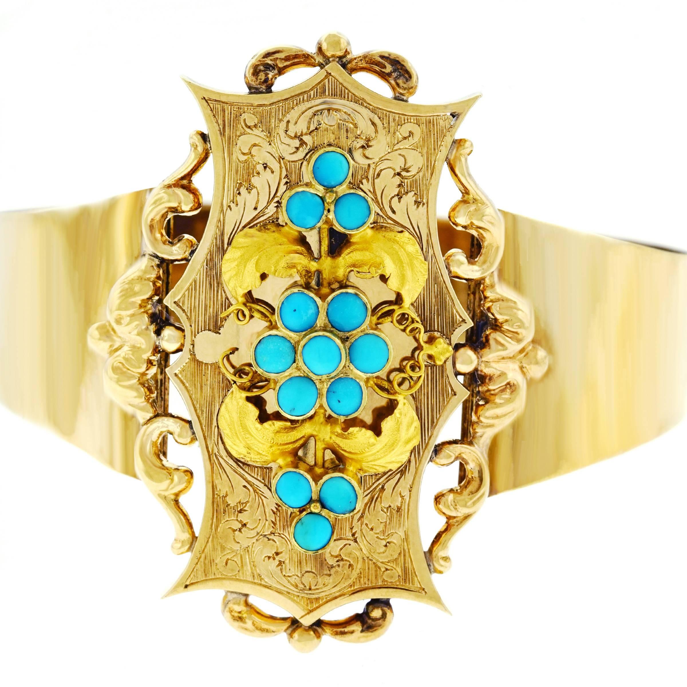 Pair of Antique Turquoise-Set Gold Bracelets 5
