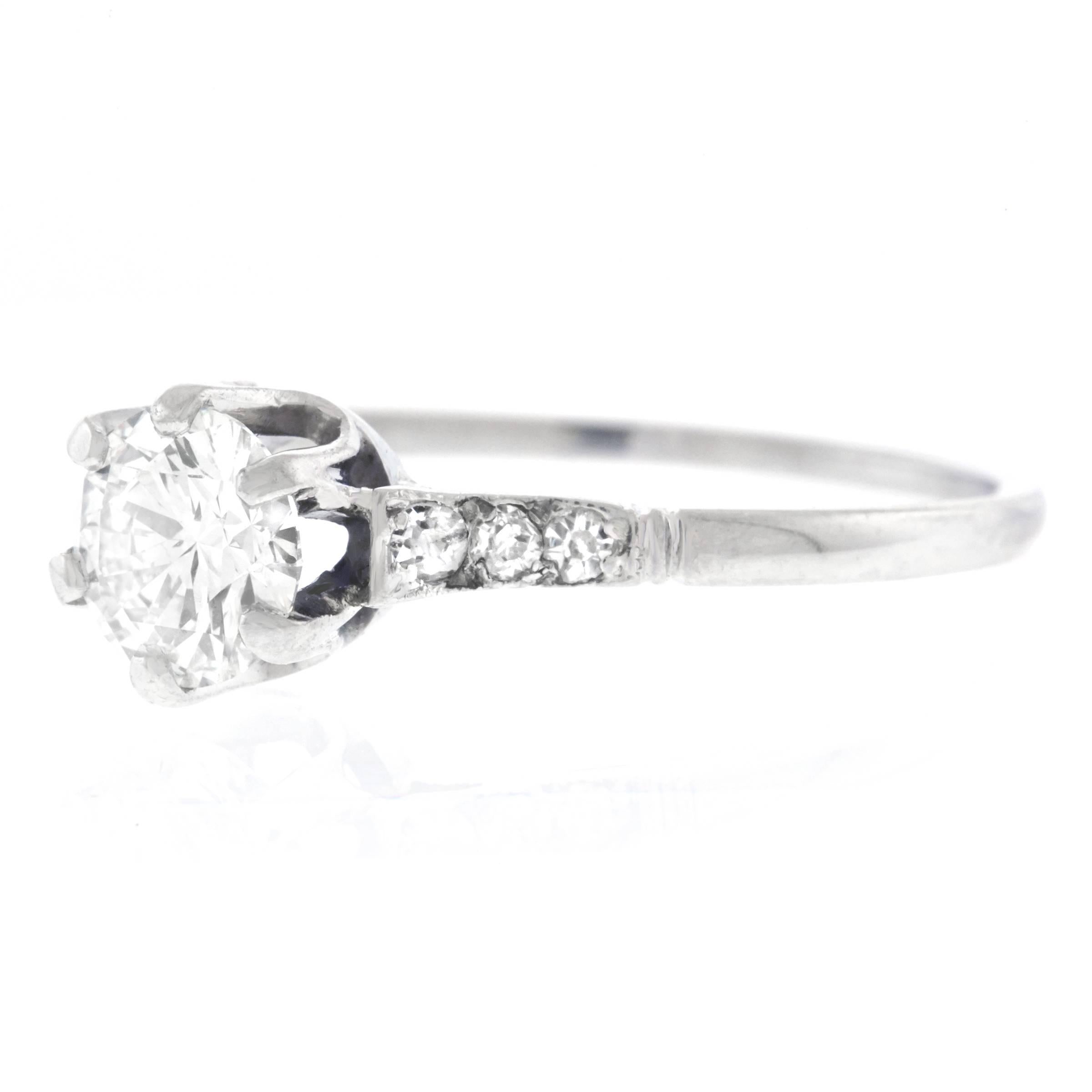 Art Deco Platinum Diamond Engagement Ring In Excellent Condition In Litchfield, CT
