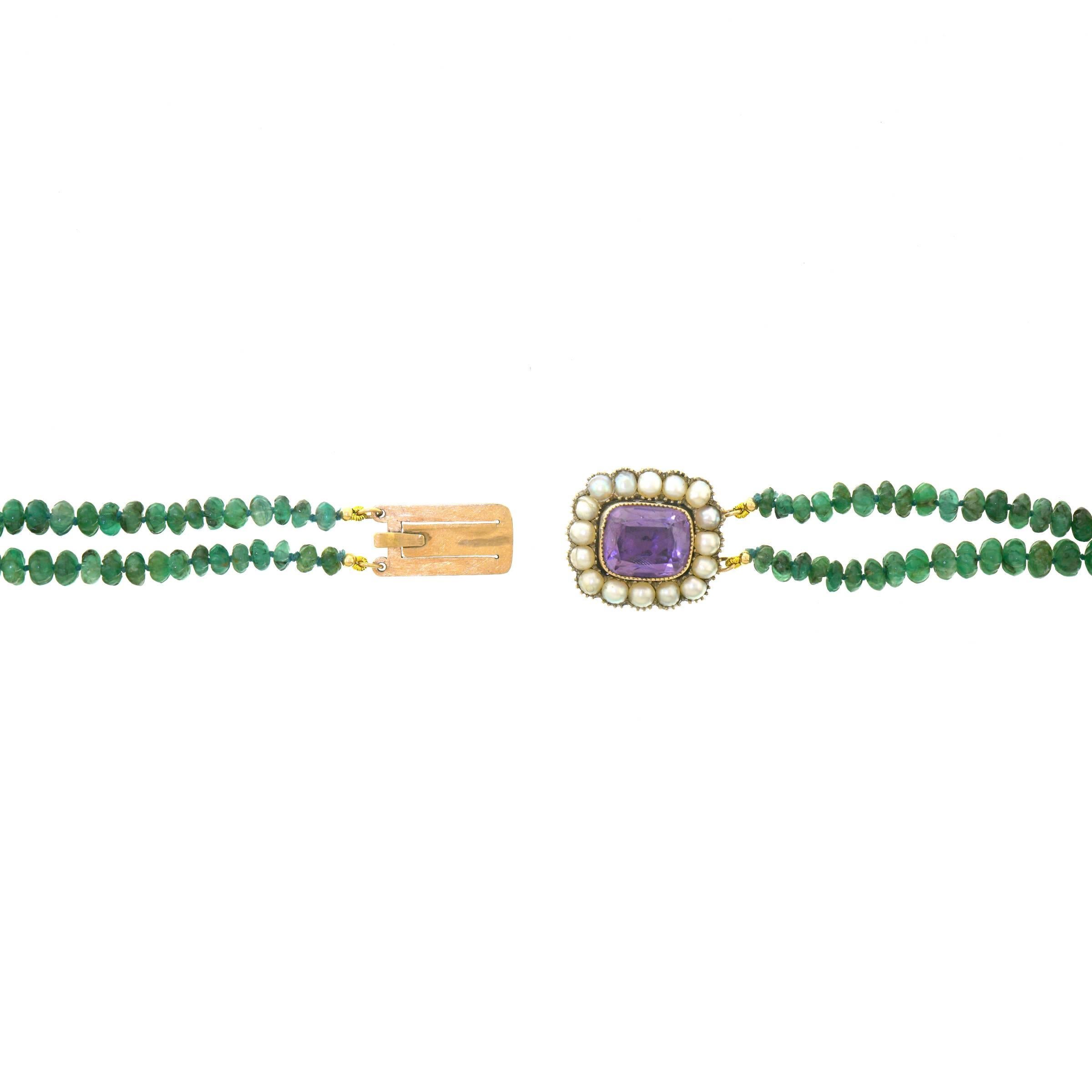 Double-Strand Emerald Necklace with Antique Gold Catch 1