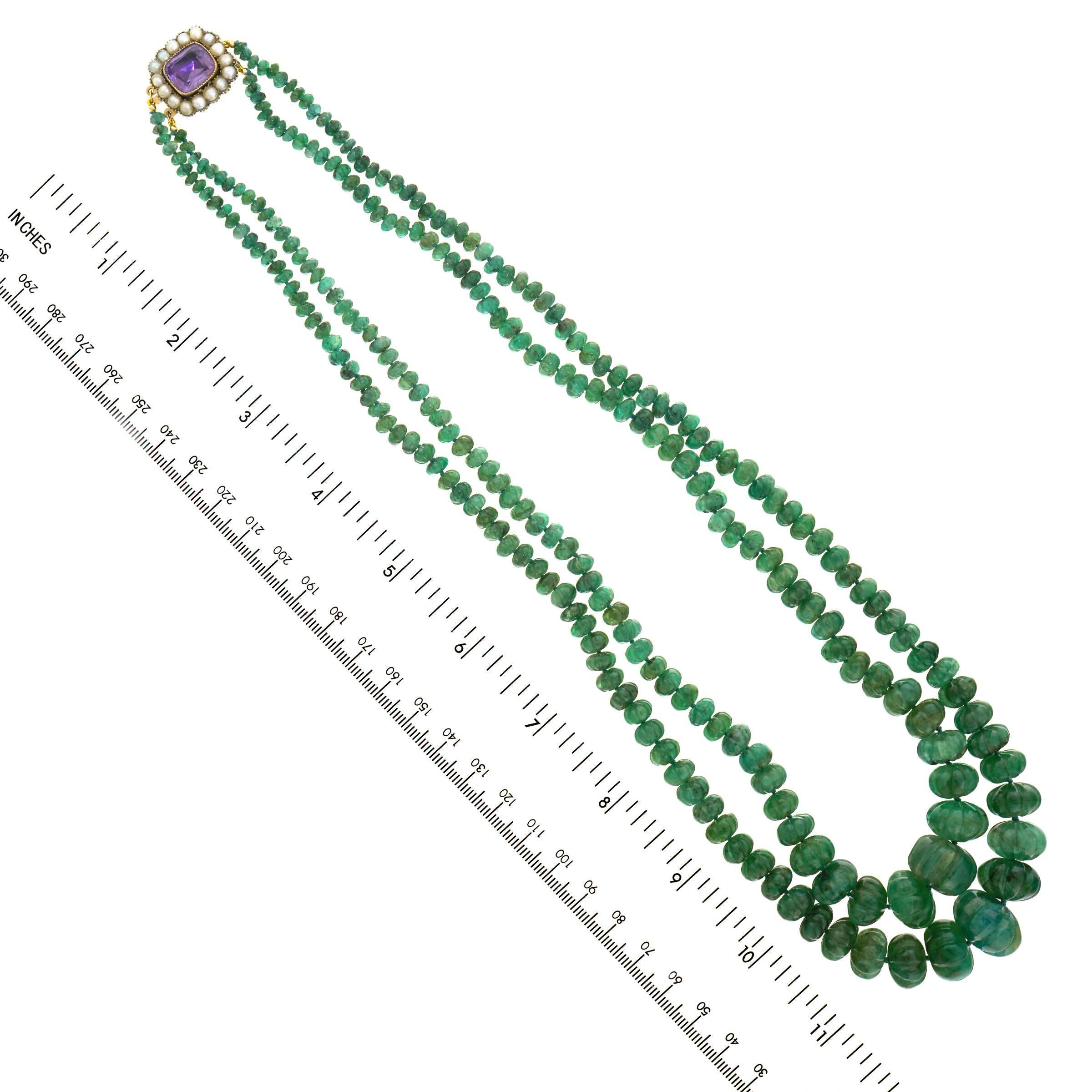 Double-Strand Emerald Necklace with Antique Gold Catch 2