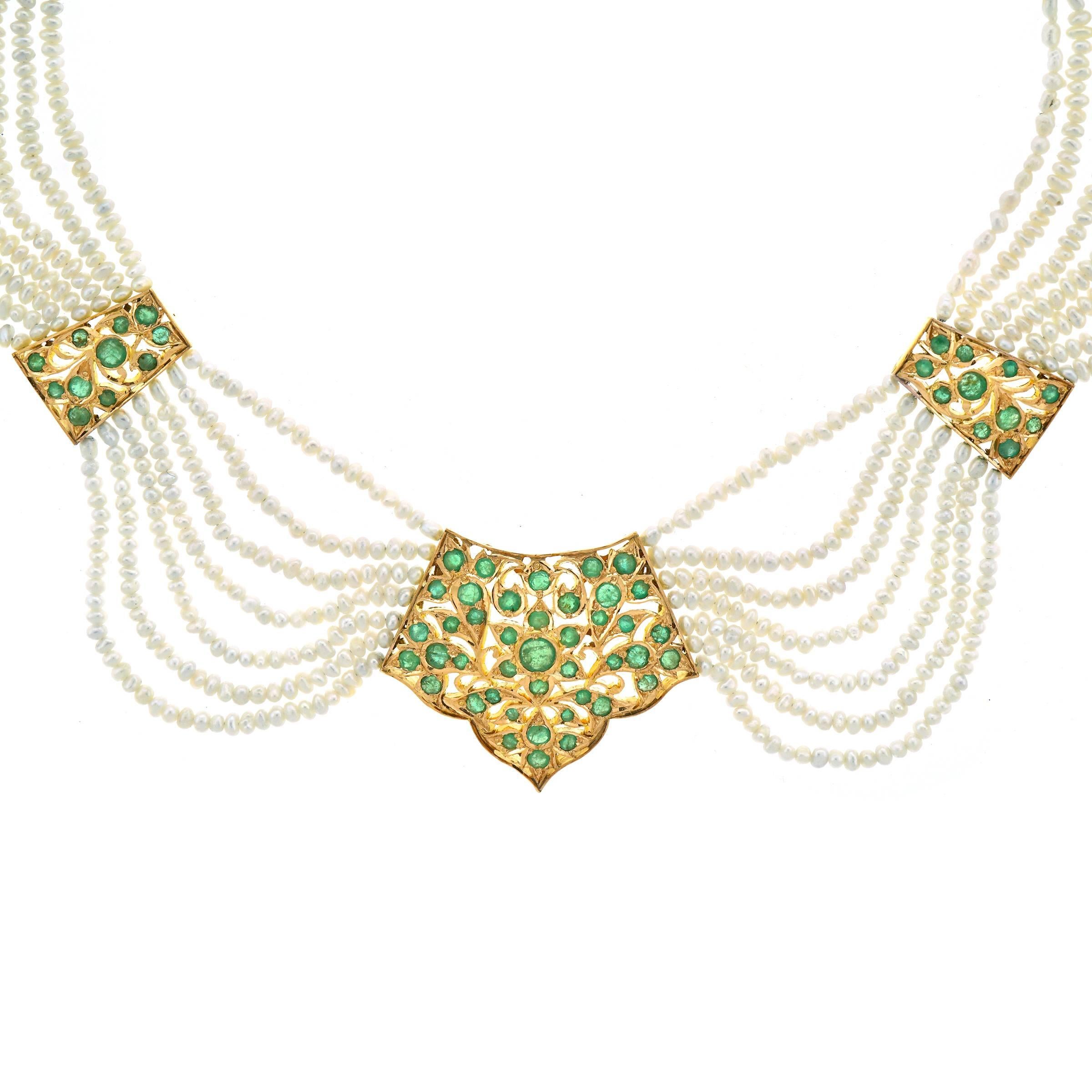Mogul Emerald and Pearl-Set Gold Necklace 3