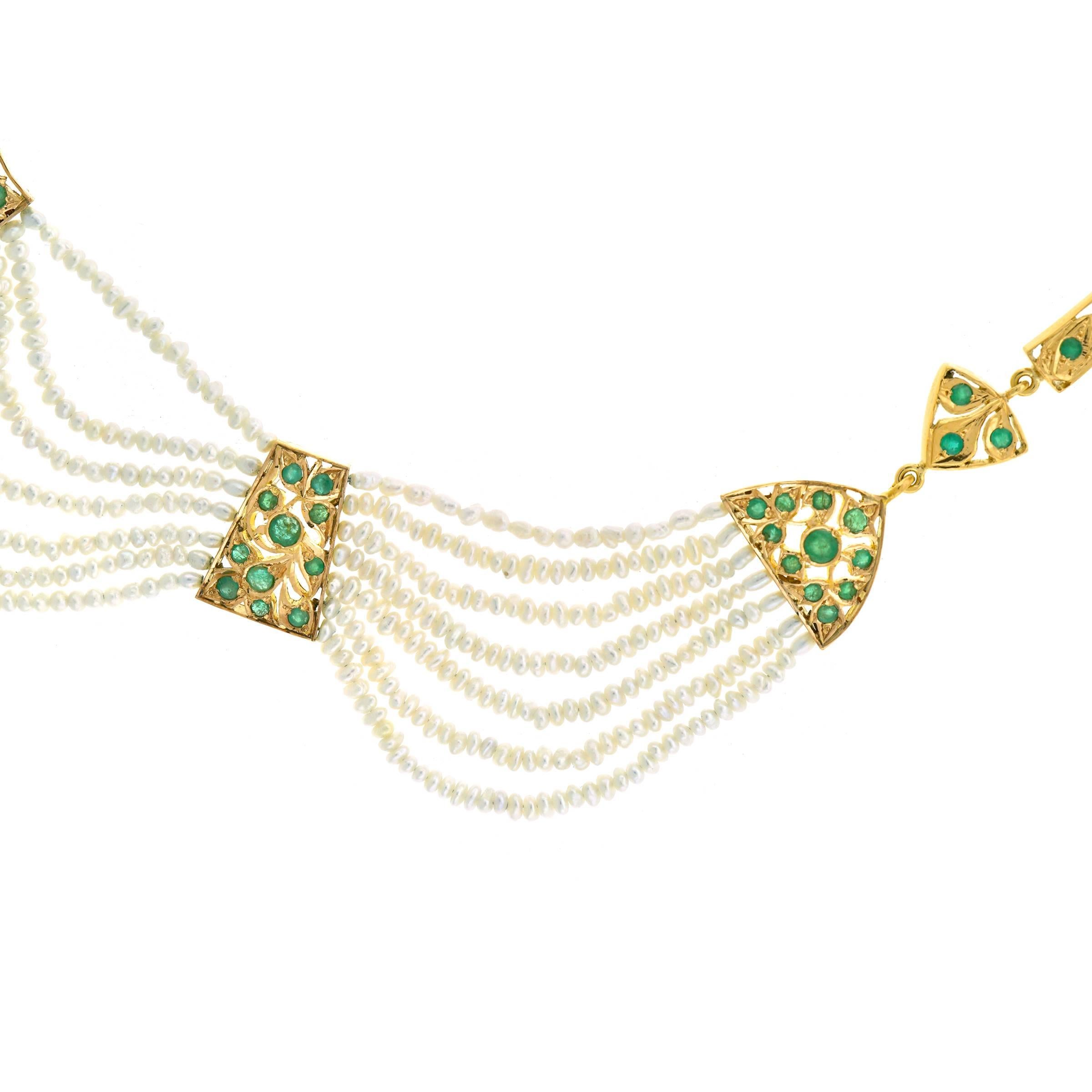 Mogul Emerald and Pearl-Set Gold Necklace 4