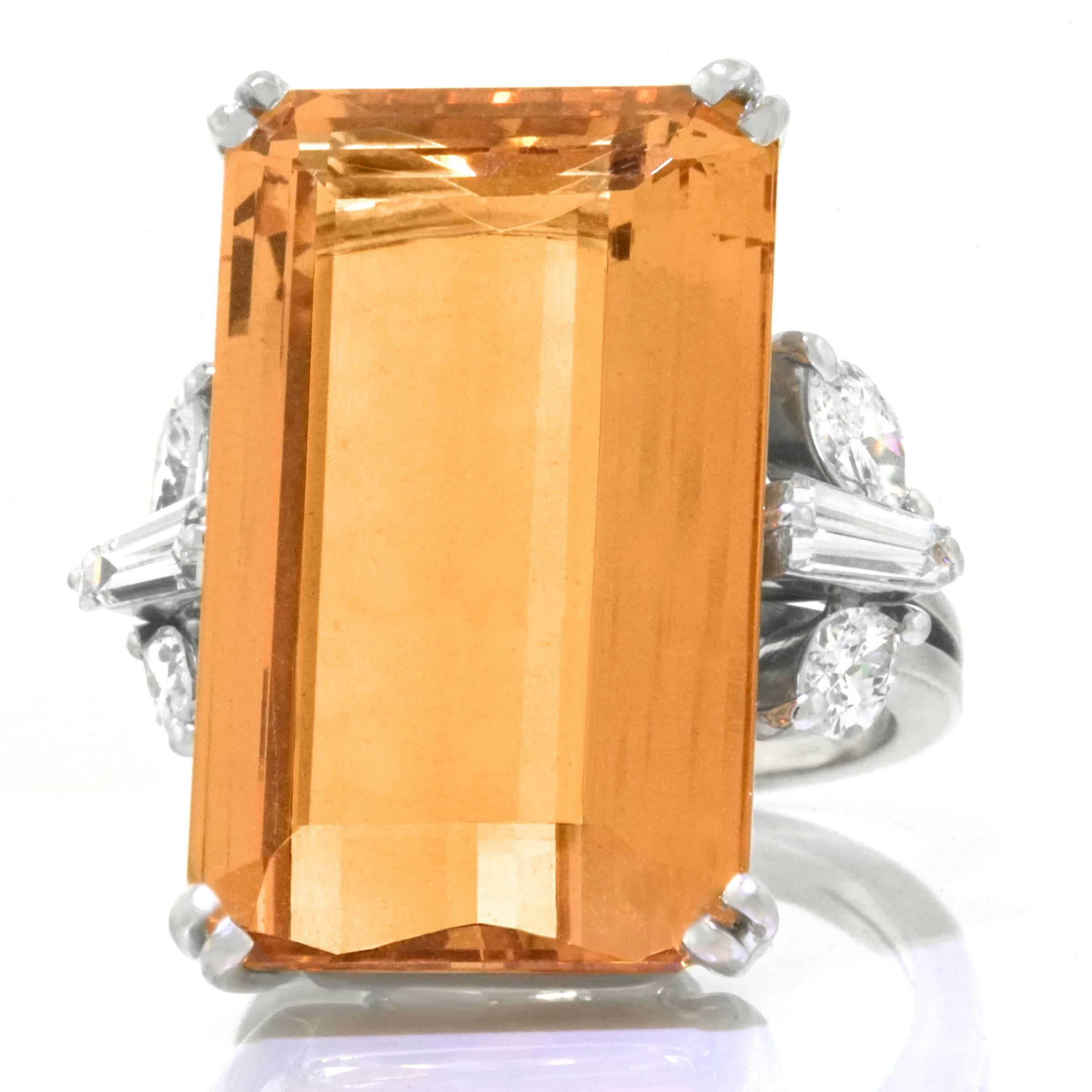 Spectacular Retro 1950s 25 Carat Topaz and Diamond Ring In Excellent Condition In Litchfield, CT