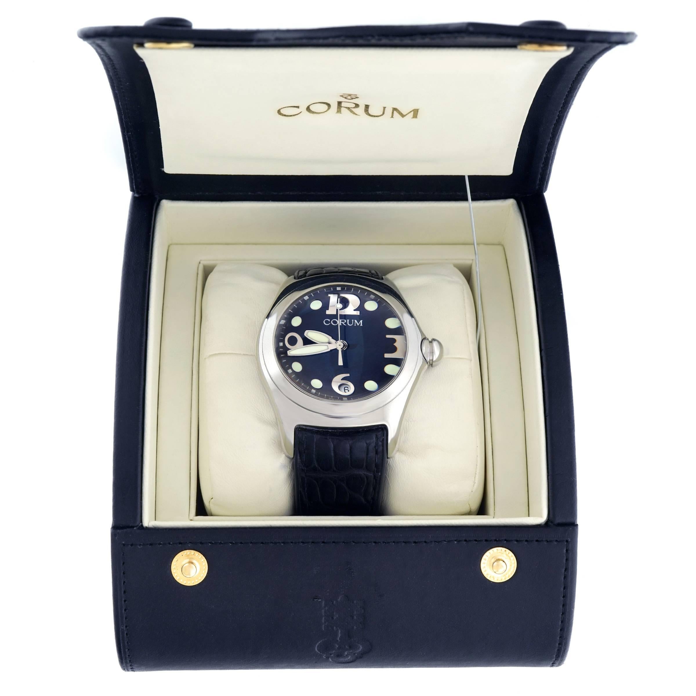 Corum Stainless Steel Large Black Bubble Quartz Wristwatch In Excellent Condition In Litchfield, CT