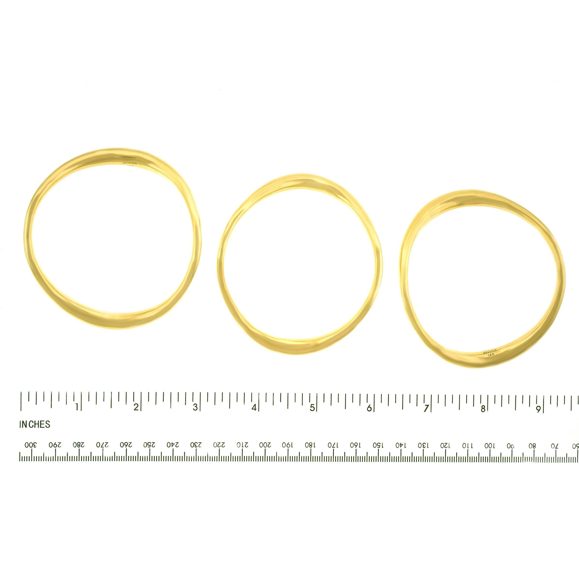 Women's or Men's Set of Three Modernist Gold Bangles by Timothy Grannis