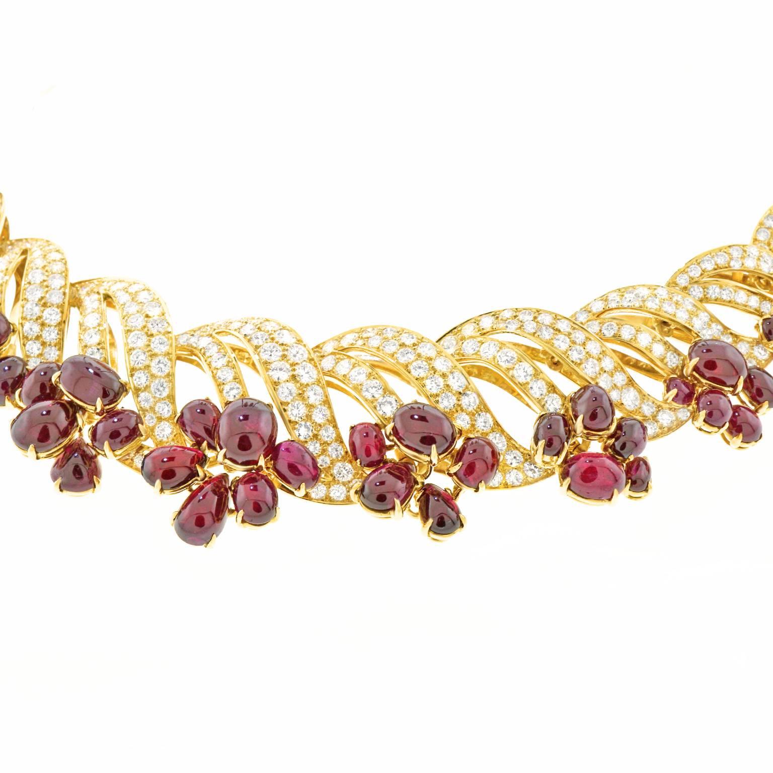 Magnificent Adler No-Heat Ruby and Diamond Gold Necklace In Excellent Condition In Litchfield, CT