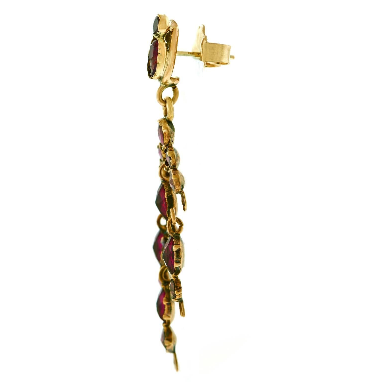 Gorgeous 19th Century French Garnet Gold Chandelier Earrings 3