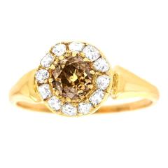 Antique Fancy Color Champagne Diamond Gold Ring
