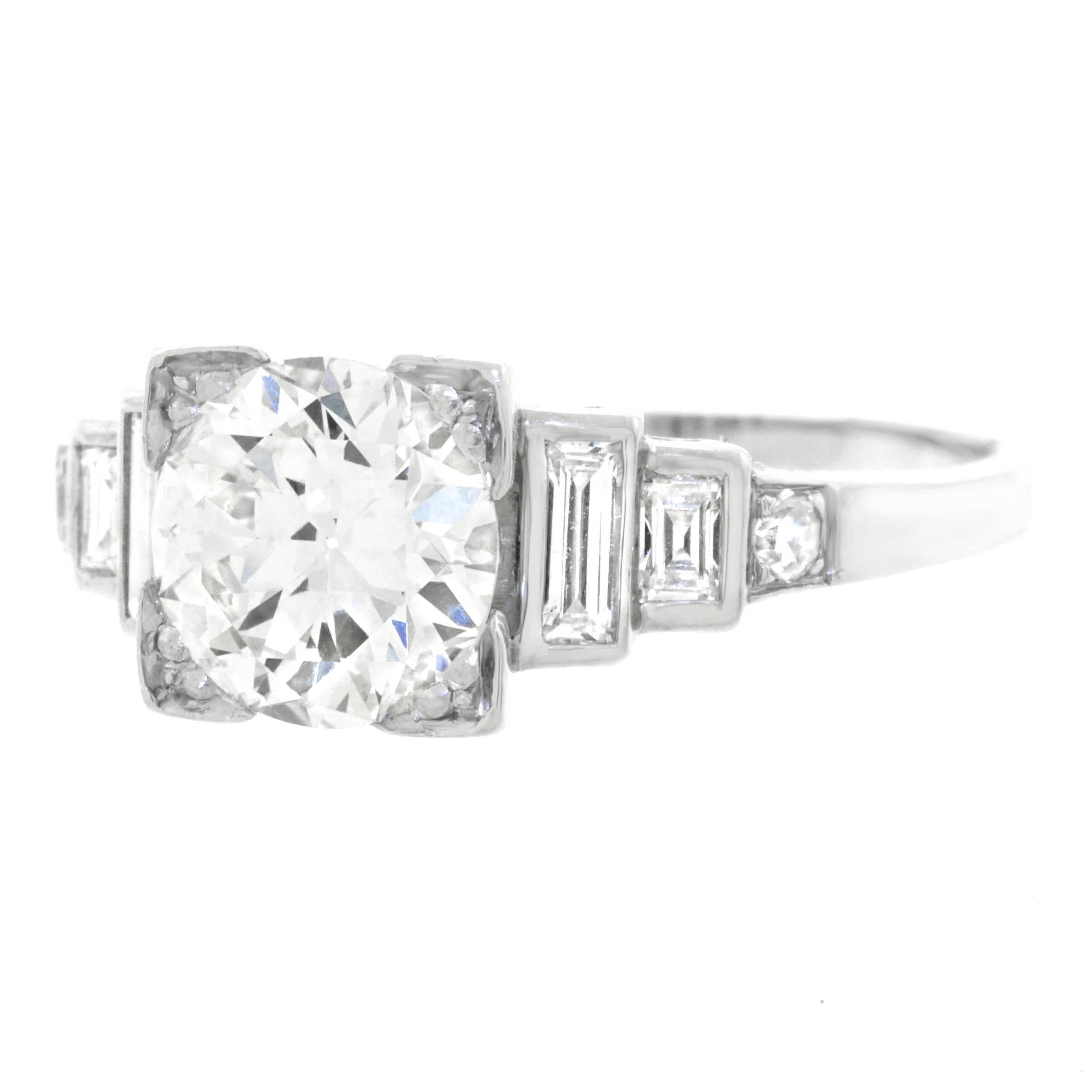 Art Deco 1.46 Carat Diamond Engagement Ring GIA Report In Excellent Condition In Litchfield, CT