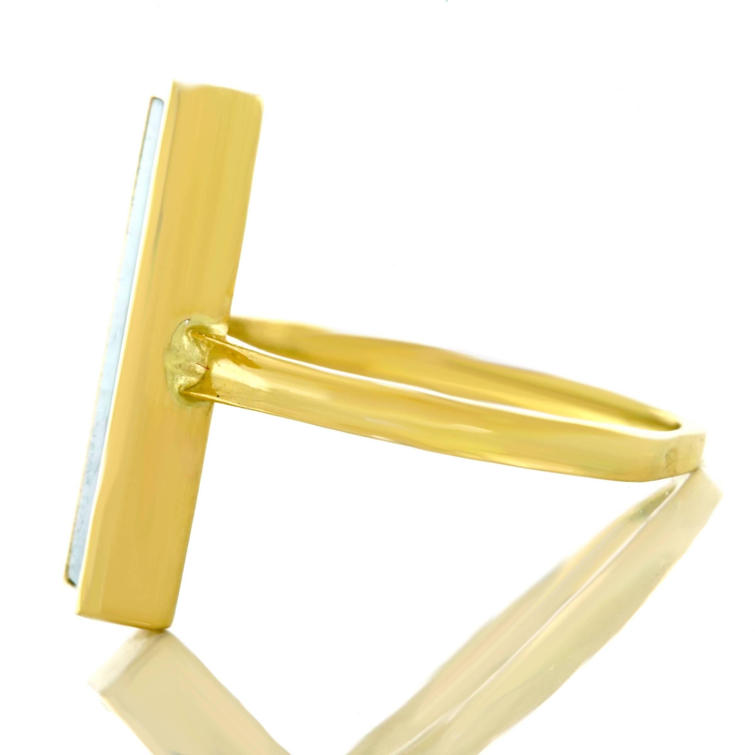 French Modern Malachite Set Gold Ring 2