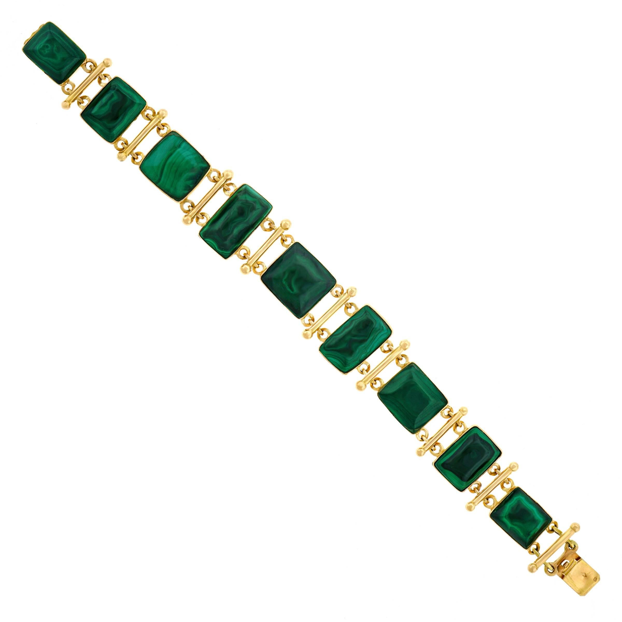 French Modern Malachite Set Gold Bracelet In Excellent Condition In Litchfield, CT