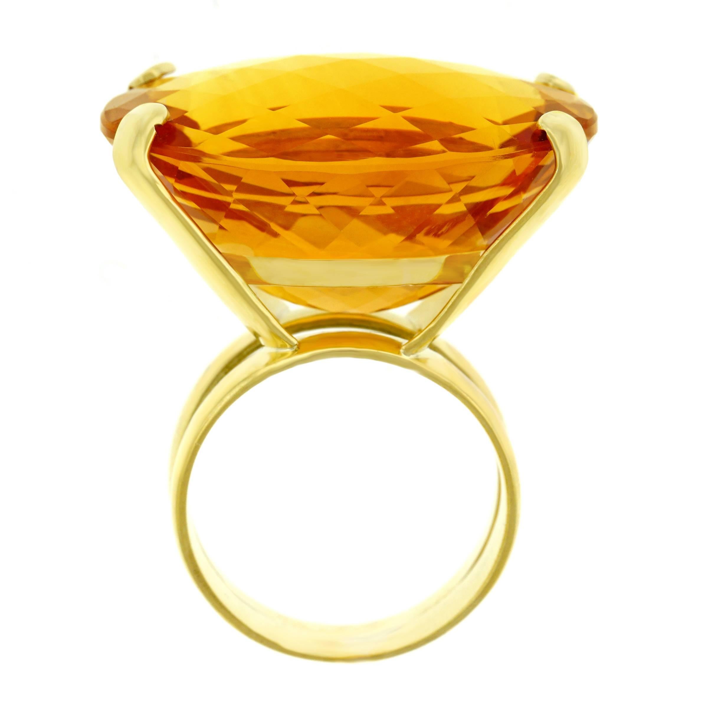 Modernist 51 Carat Maderine Citrine Set Gold Ring 1
