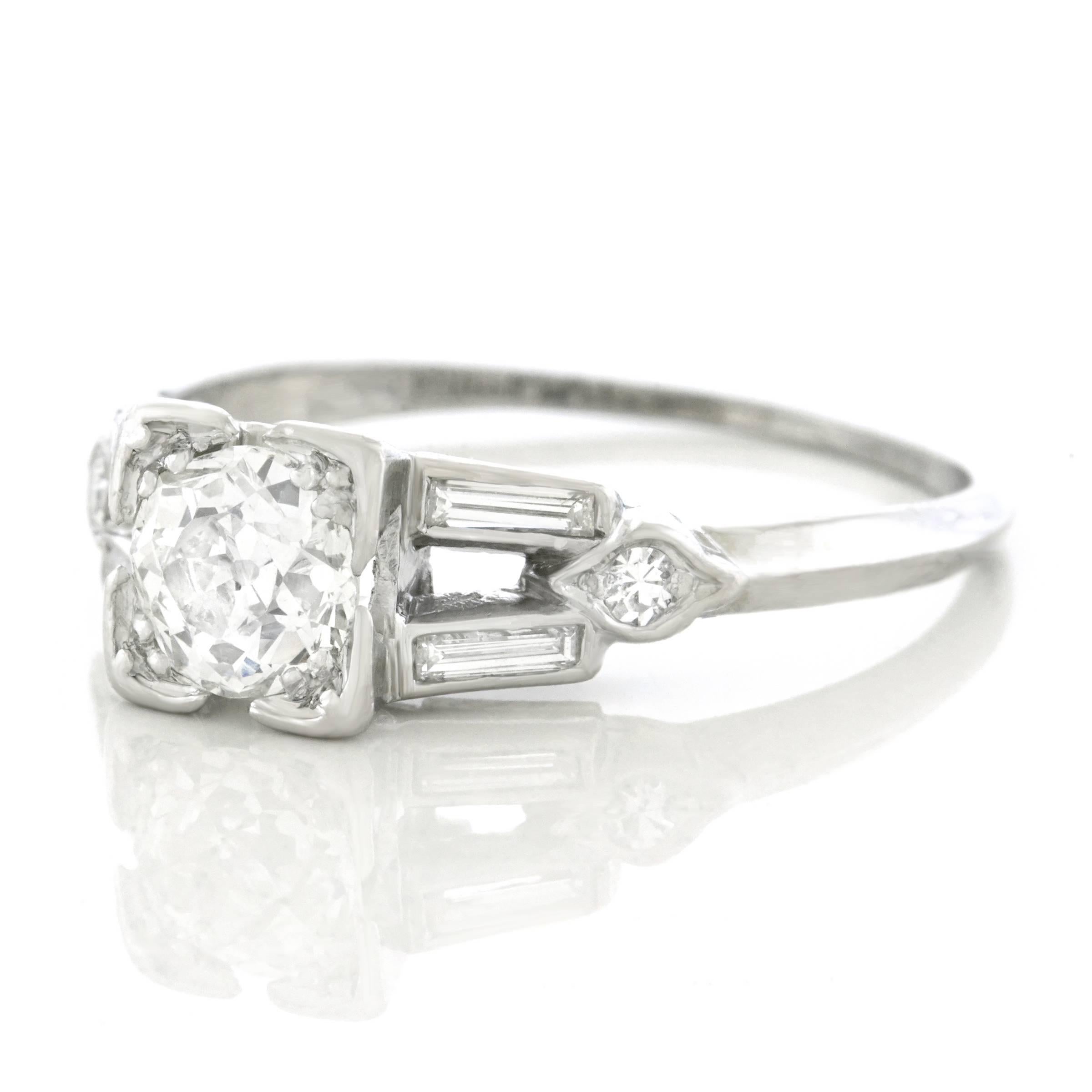 Art Deco Diamond Set Platinum Engagement Ring In Excellent Condition In Litchfield, CT