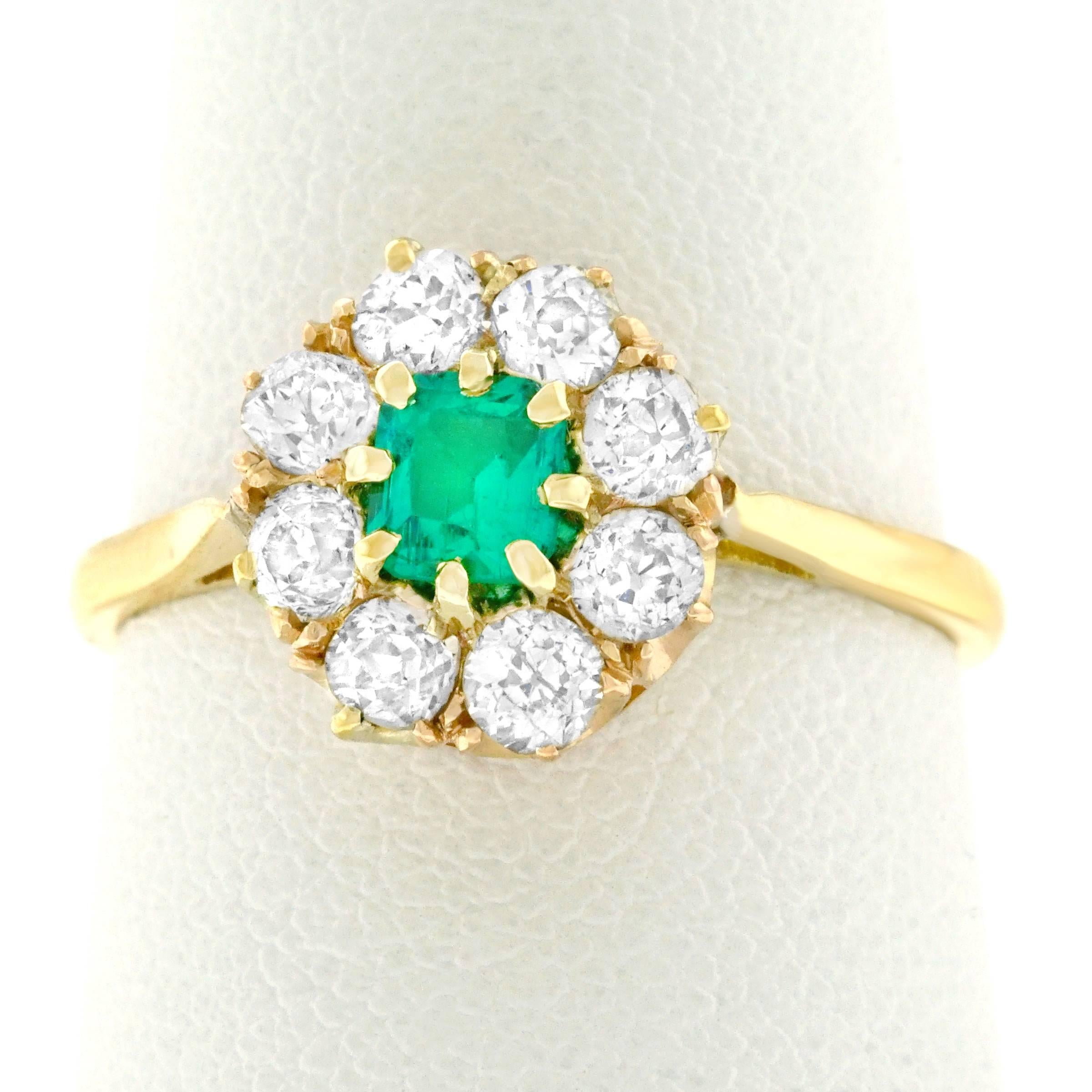 Antique Emerald and Diamond Set Gold Ring 4