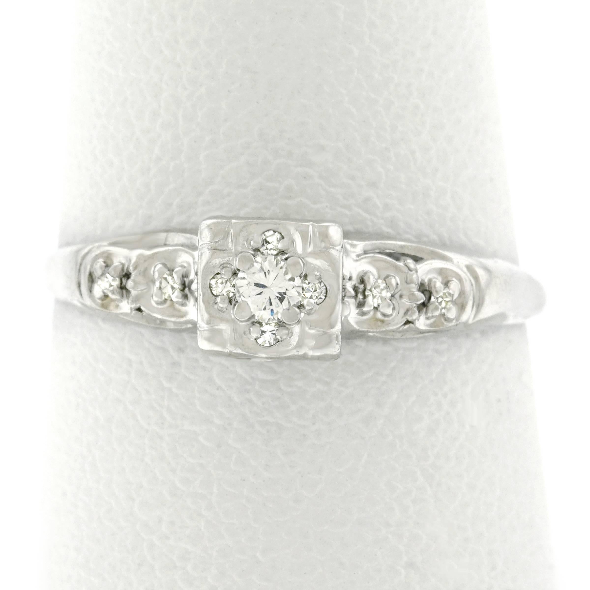 Art Deco Diamond Engagement Ring, White Gold 3