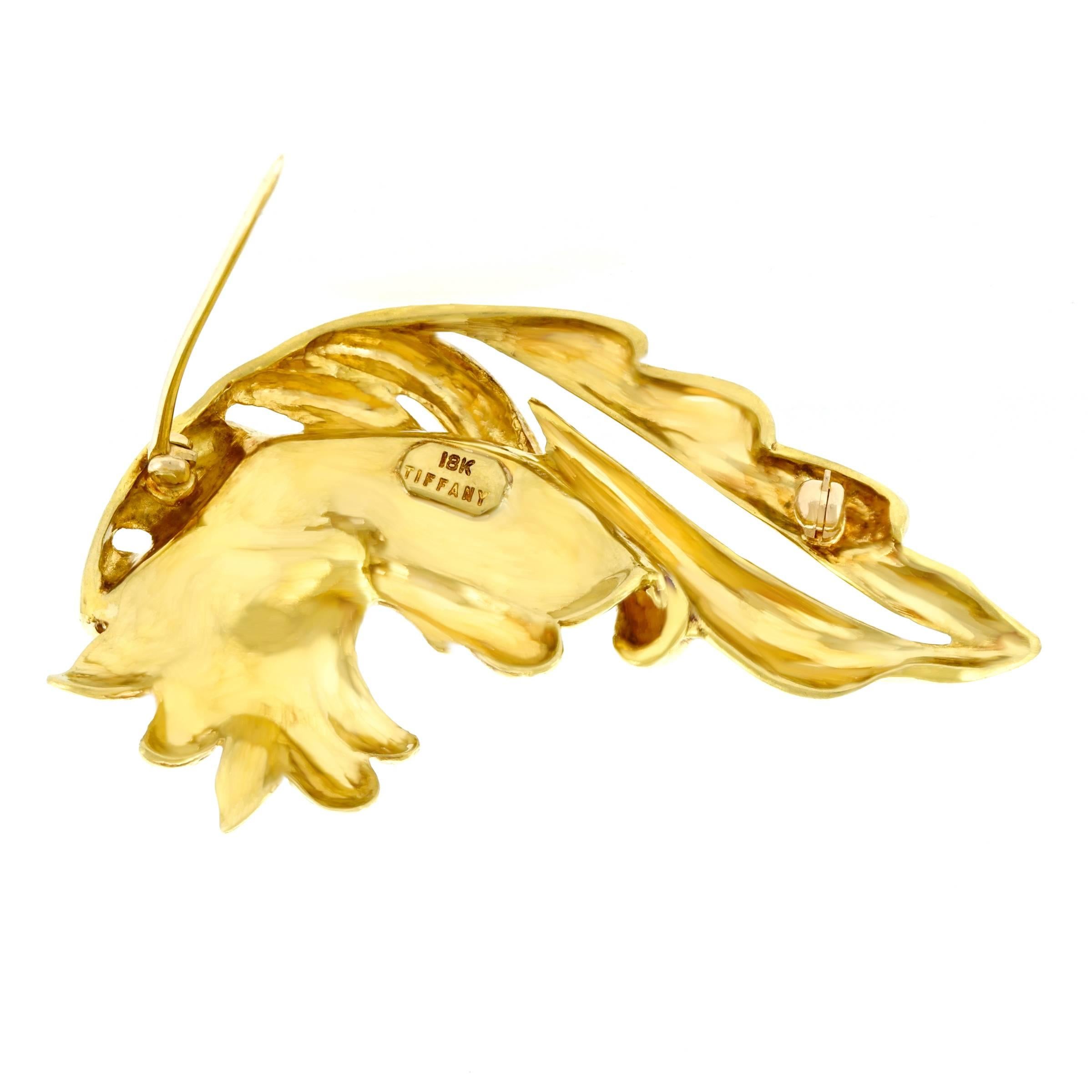 Tiffany & Co. Leaf Motif Gold Brooch 3