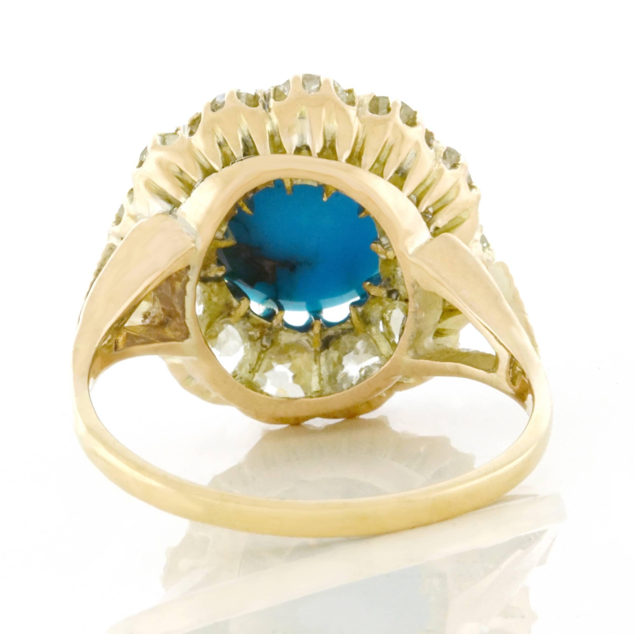 Antique Persian Turquoise and Diamond Ring in Gold In Excellent Condition In Litchfield, CT