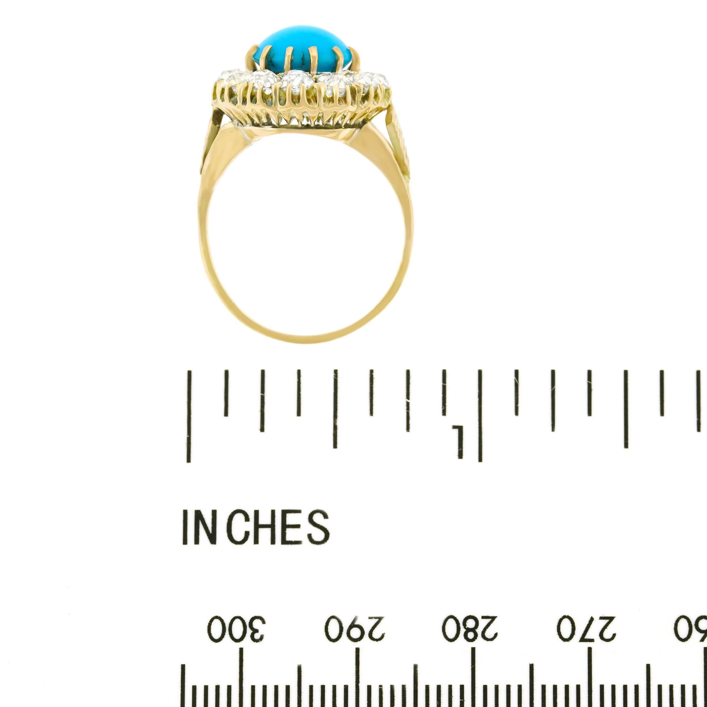 Women's Antique Persian Turquoise and Diamond Ring in Gold