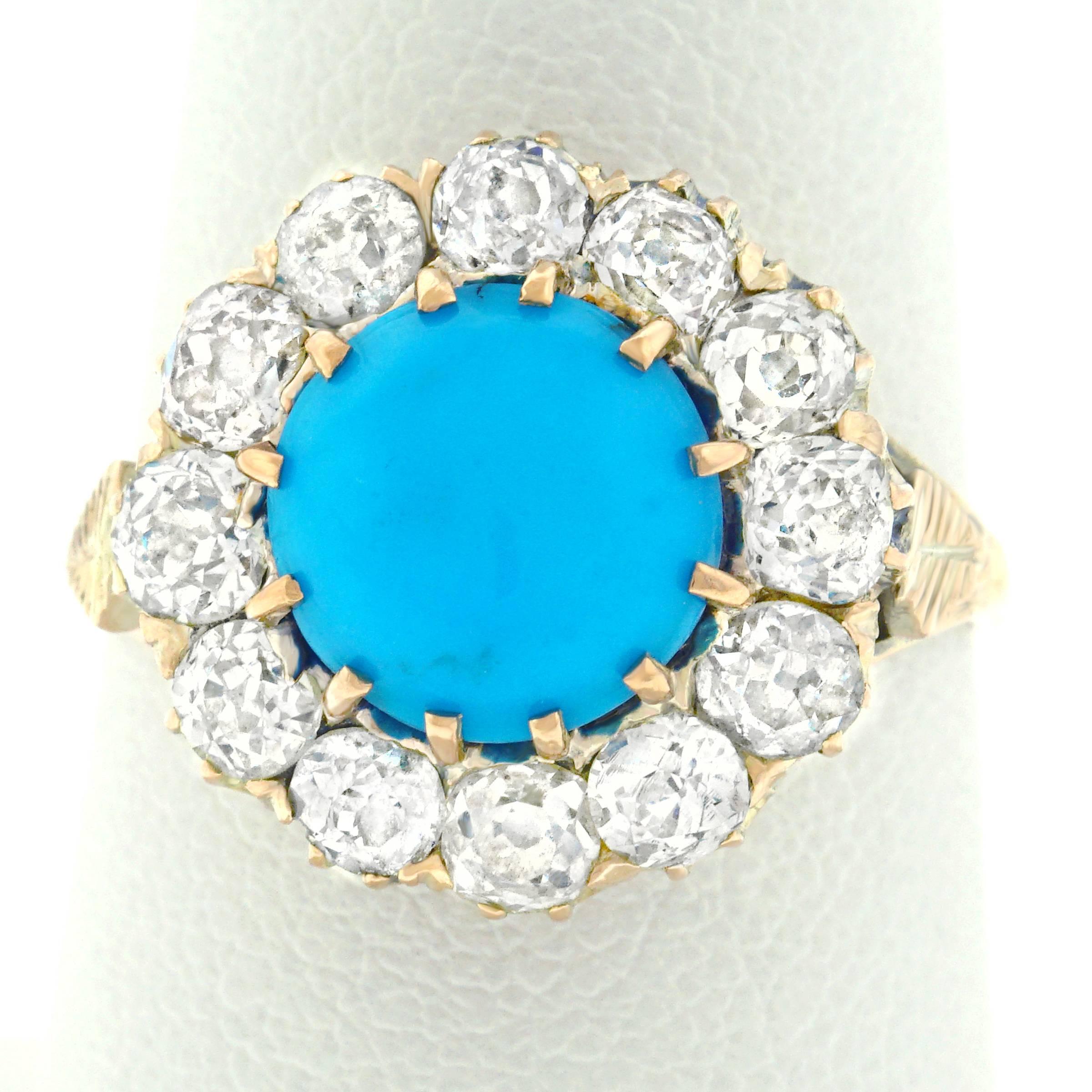 Antique Persian Turquoise and Diamond Ring in Gold 2
