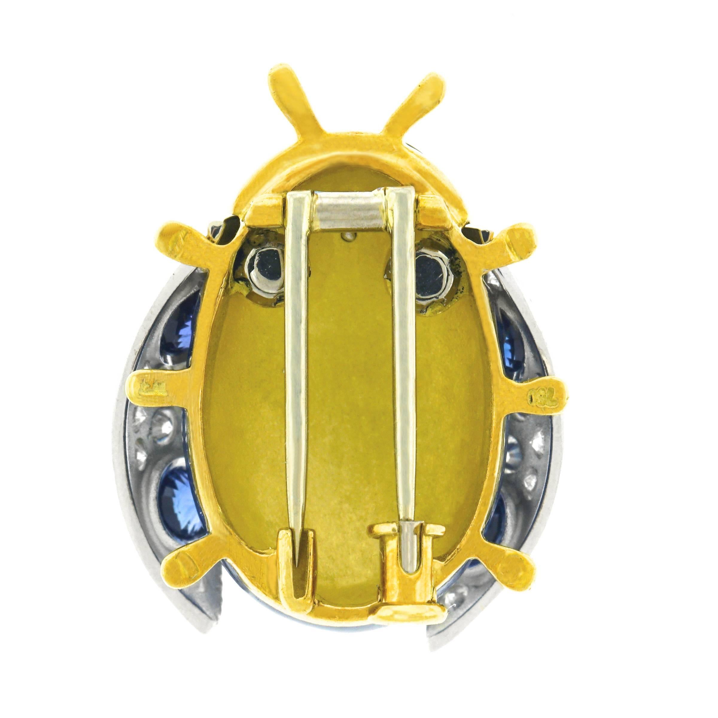 Meister Sapphire, Diamond, and Enamel Lady Bug Brooch in Gold 1