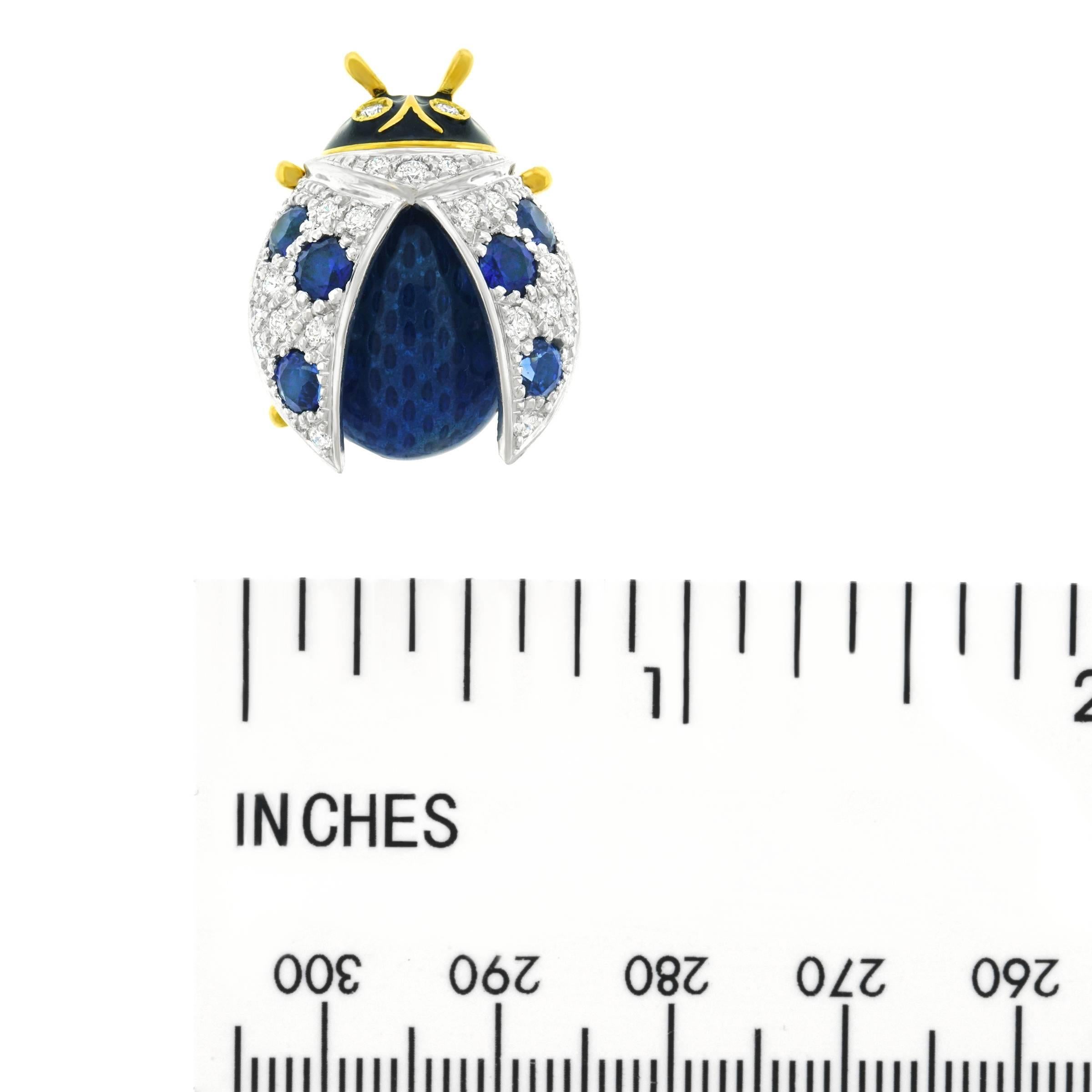 Meister Sapphire, Diamond, and Enamel Lady Bug Brooch in Gold 2
