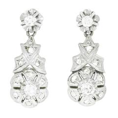 Art Deco Diamond Platinum over Gold Earrings