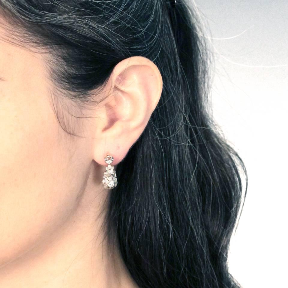 Women's Art Deco Diamond Platinum over Gold Earrings