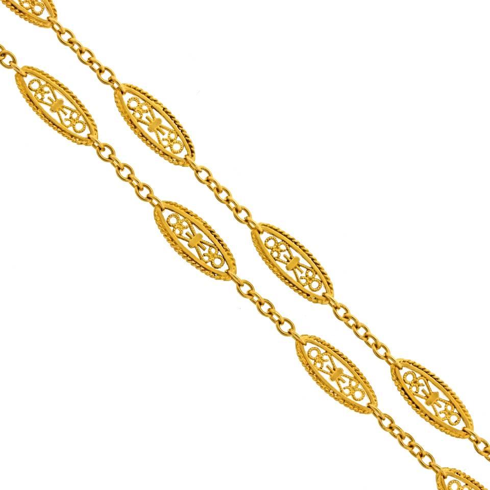 Women's Antique 48-inch-long French Filigree Gold Necklace