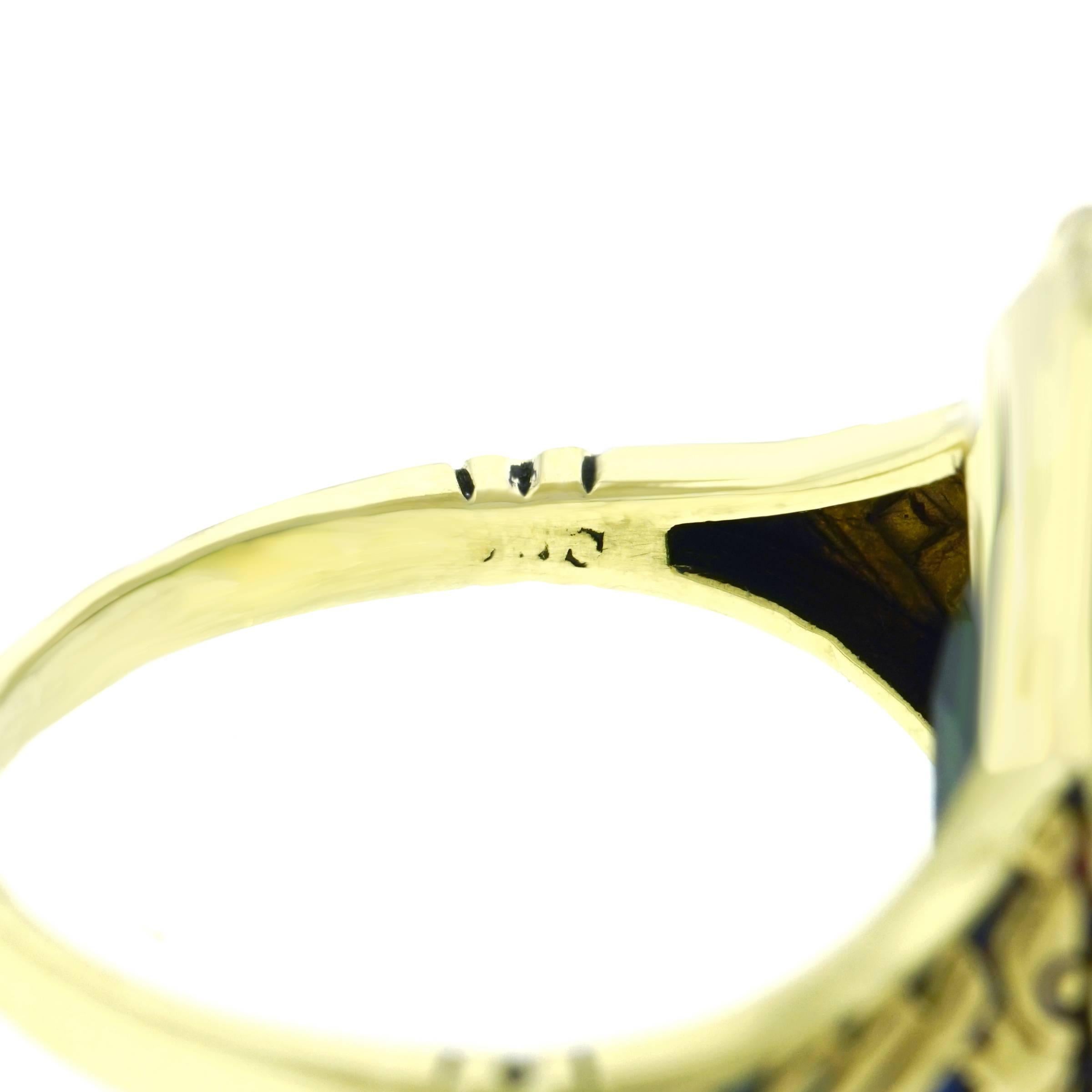 Art Deco Green Tourmaline Signet Style Gold Ring 1