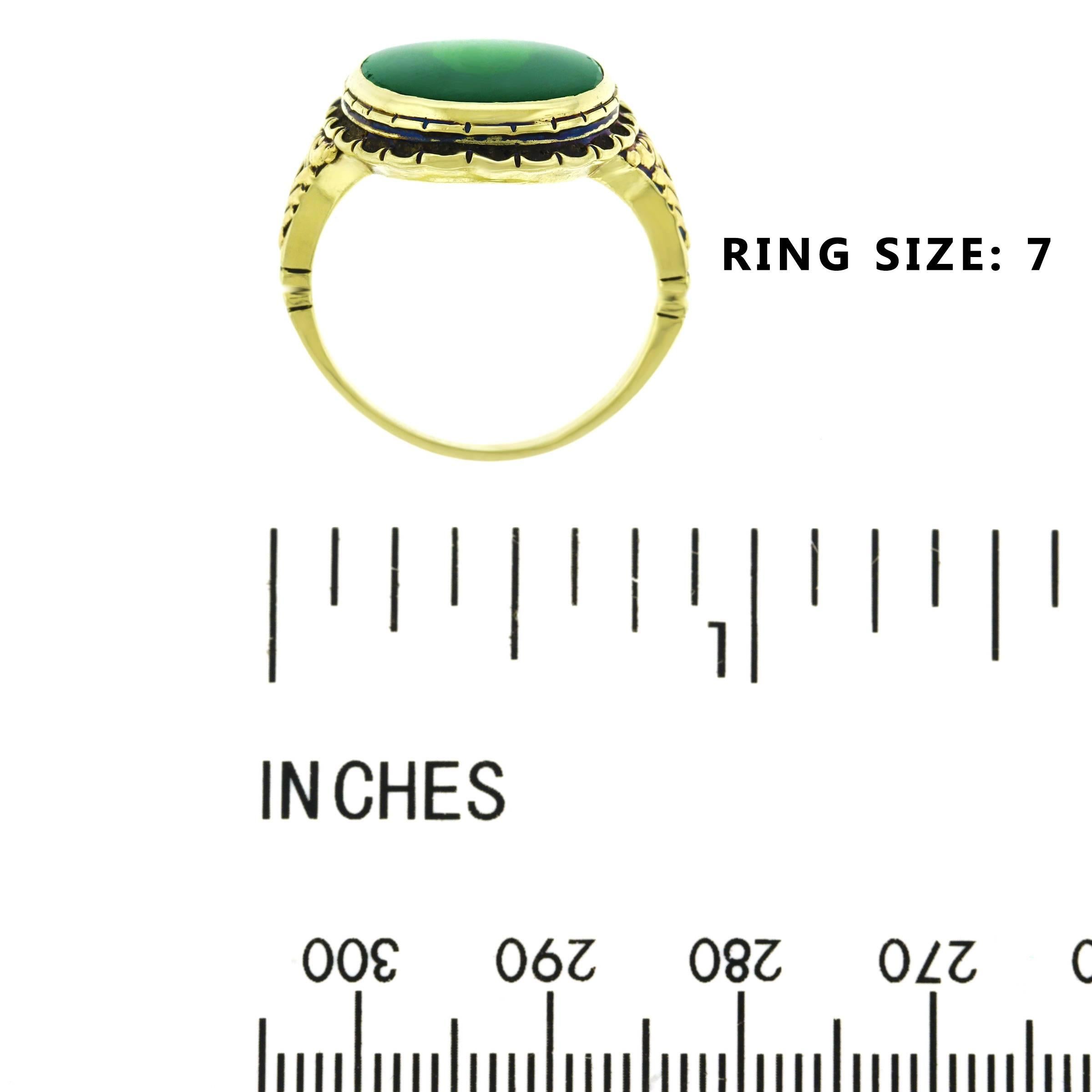 Art Deco Green Tourmaline Signet Style Gold Ring 2