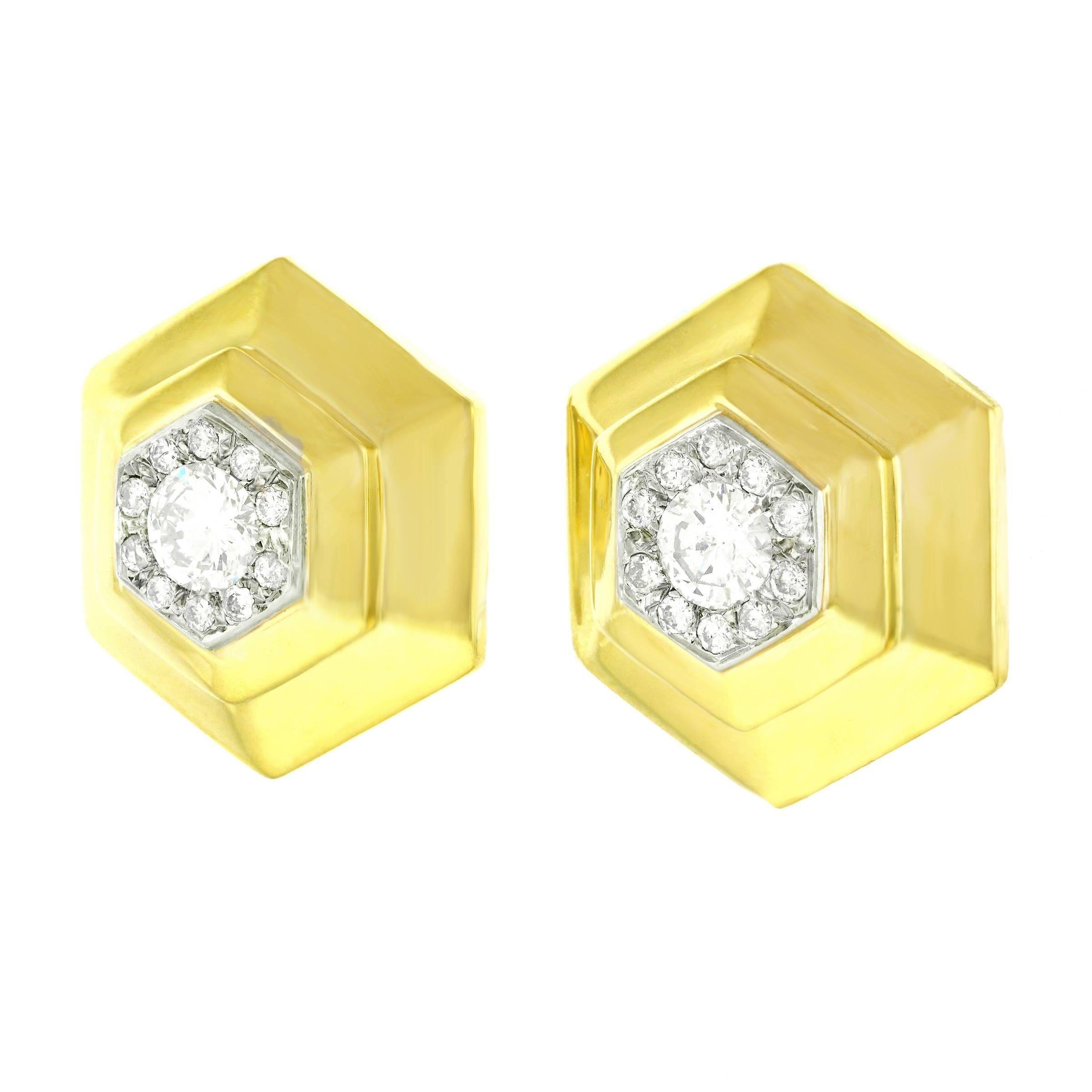 1970s Chic Diamond Set Gold Earrings In Excellent Condition In Litchfield, CT