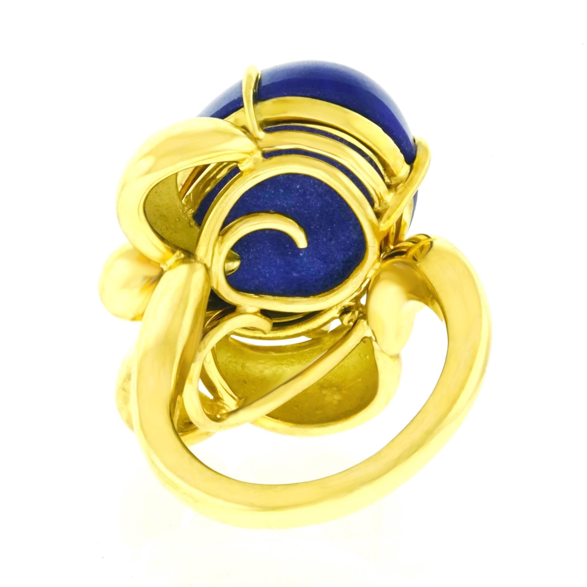 Meister Modernist Lapis and Diamond Set Gold Ring 4