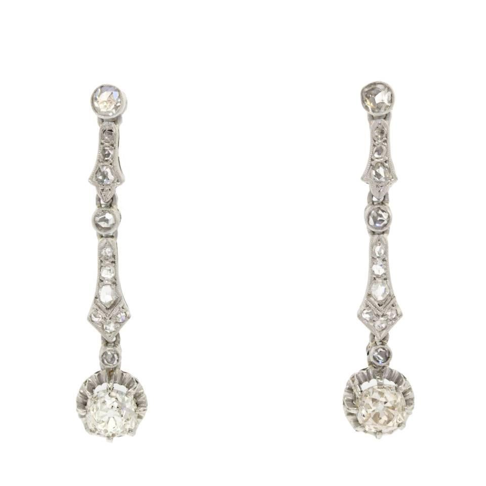 Chic Edwardian Diamond and Platinum Dangle Earrings 4