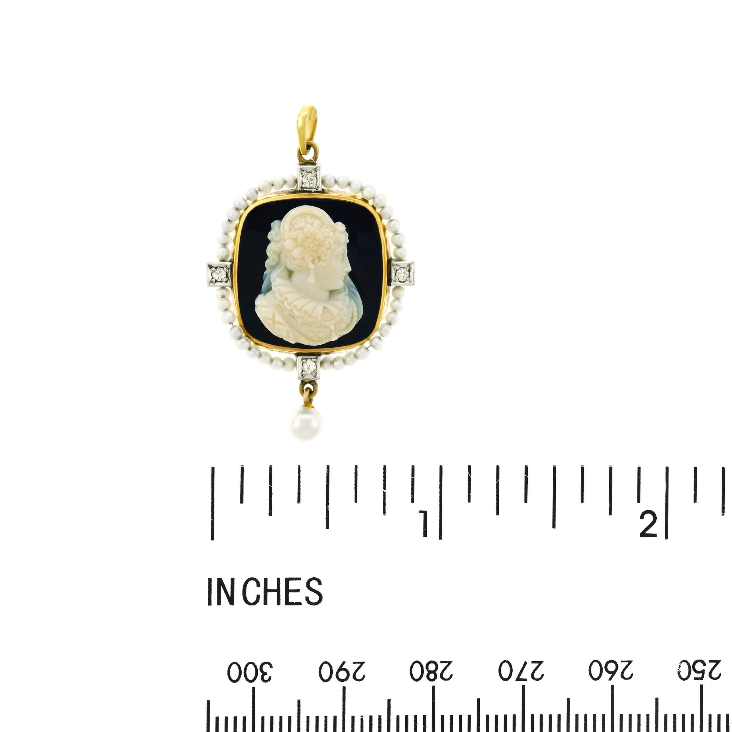 Gothic Cameo and Seed Pearl Gold Pendant 2