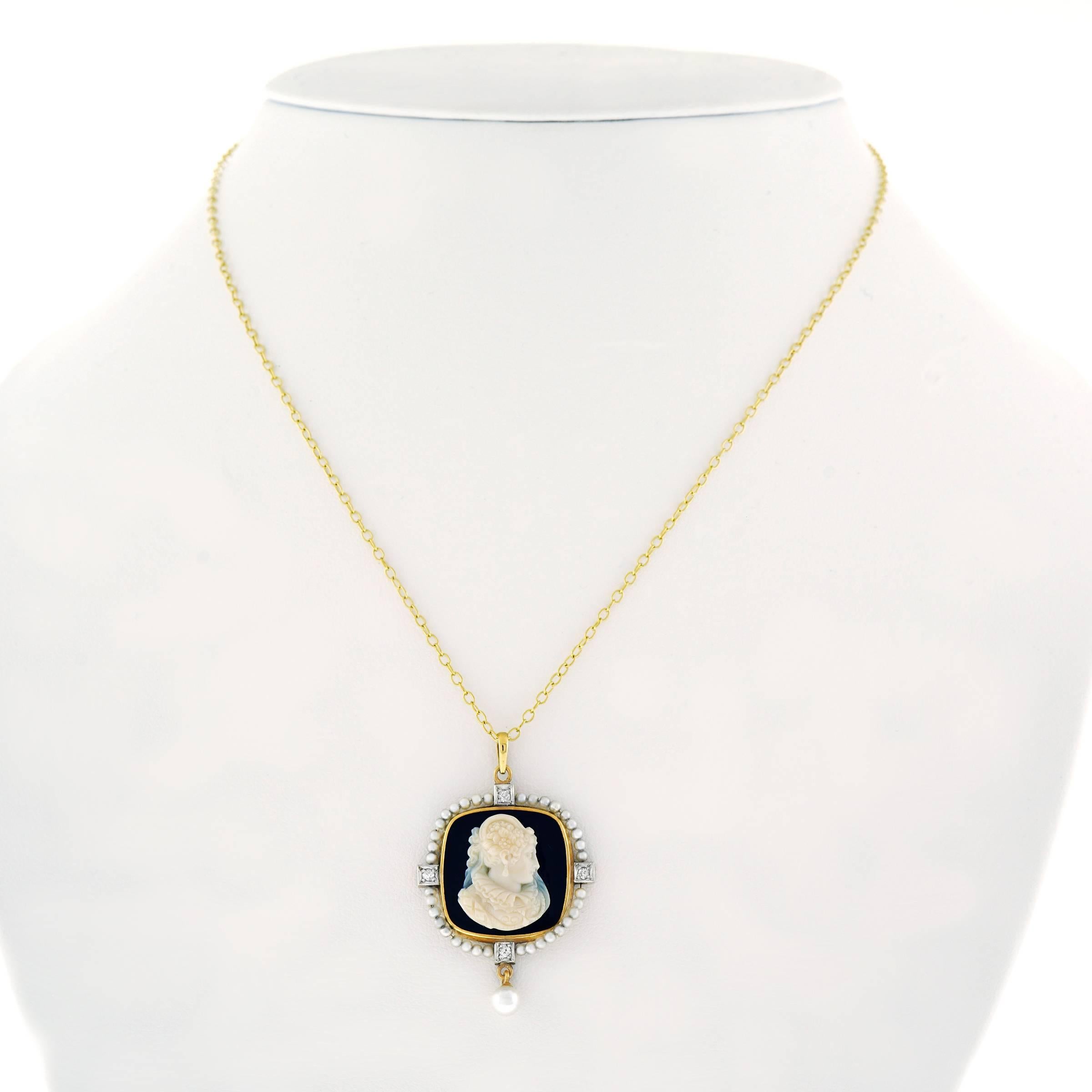 Gothic Cameo and Seed Pearl Gold Pendant 3