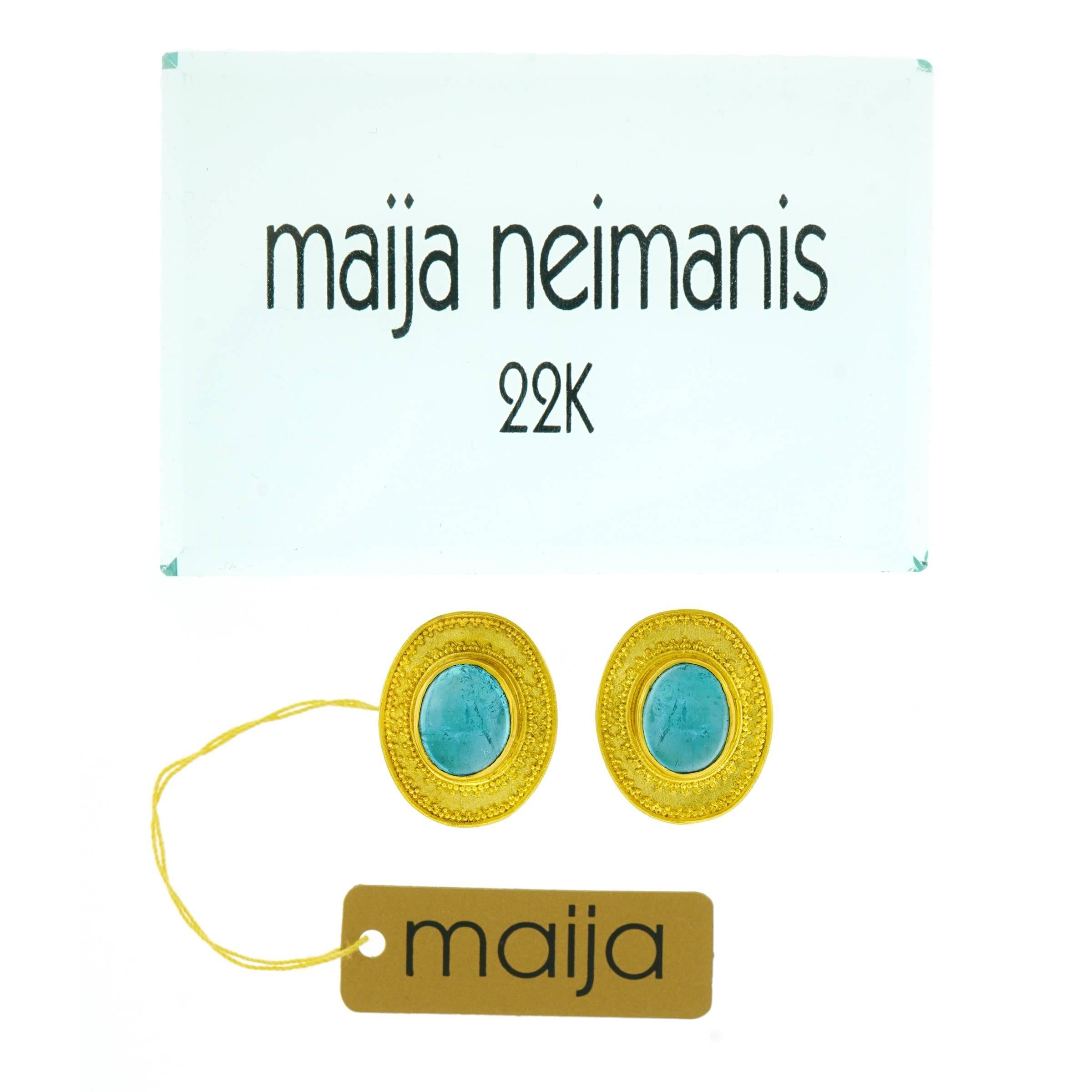 Maija Neimanis Tourmaline Cabochon Set Gold Earrings 4