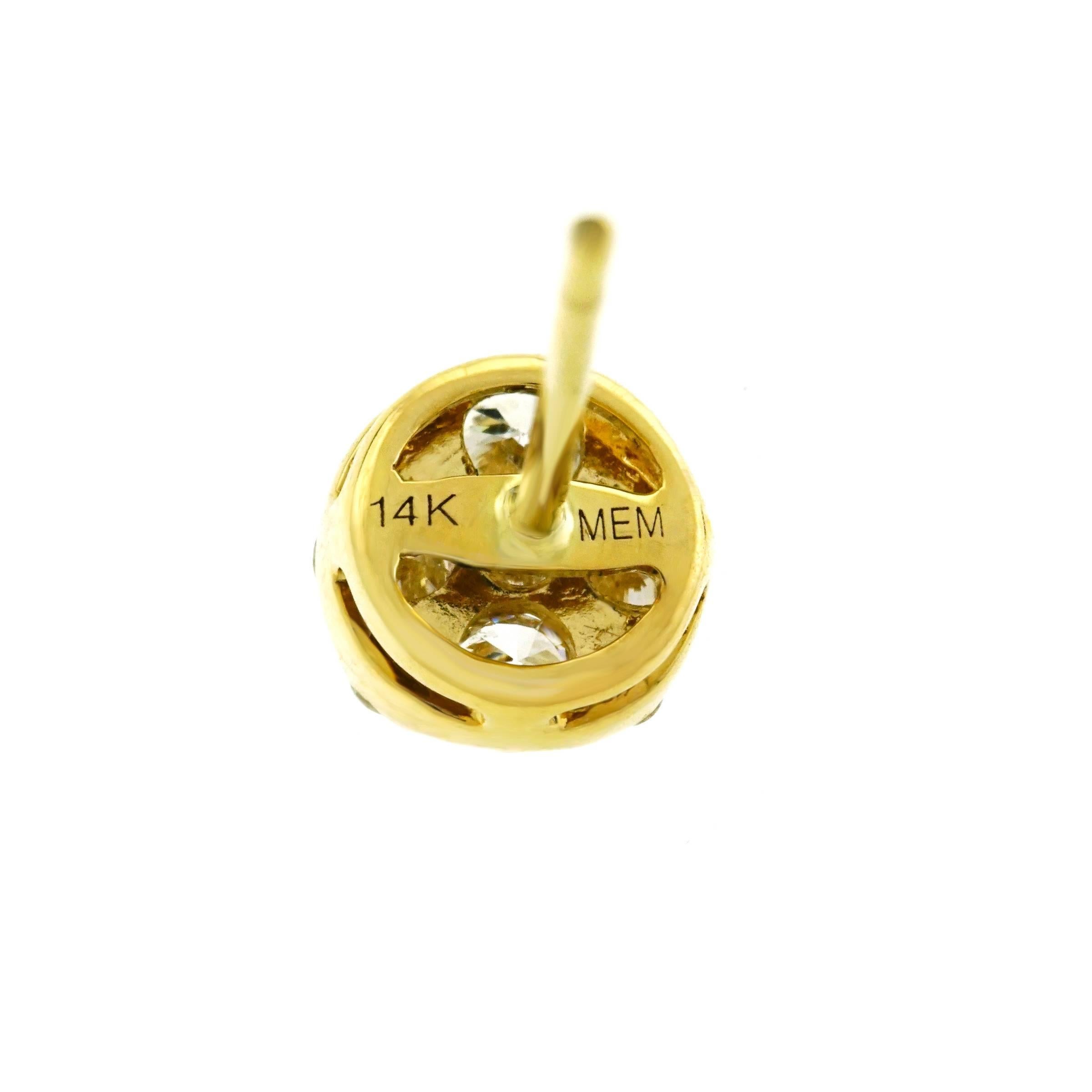 Women's or Men's Diamond Set Gold Cluster Earrings