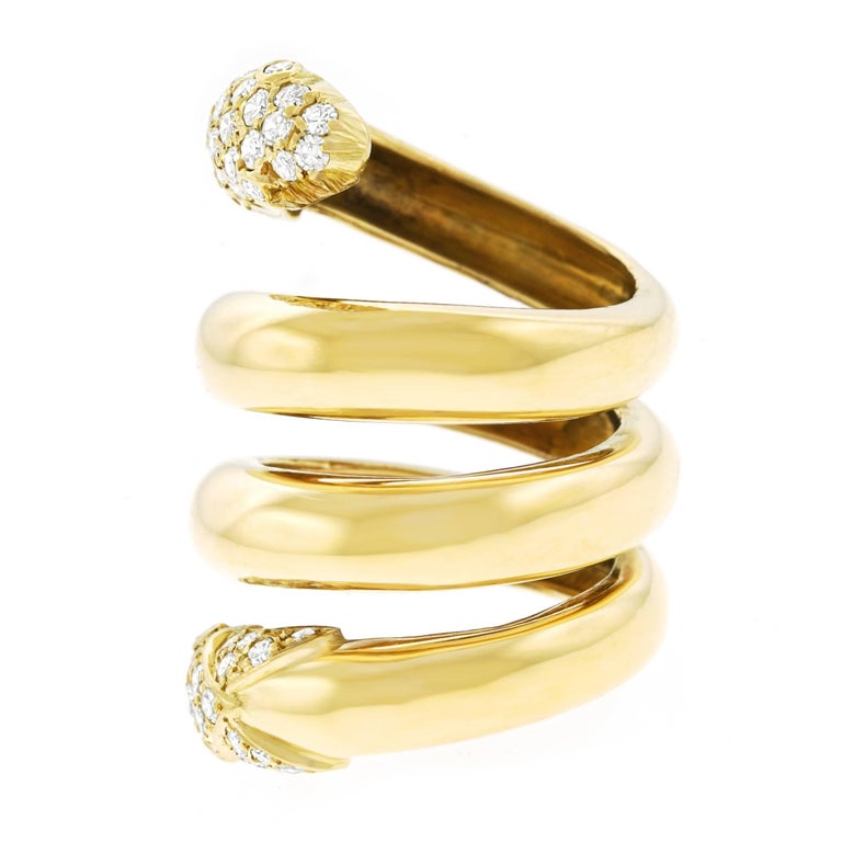 Christian Dior 1960s Diamond Set Gold Snake Ring For Sale at 1stdibs