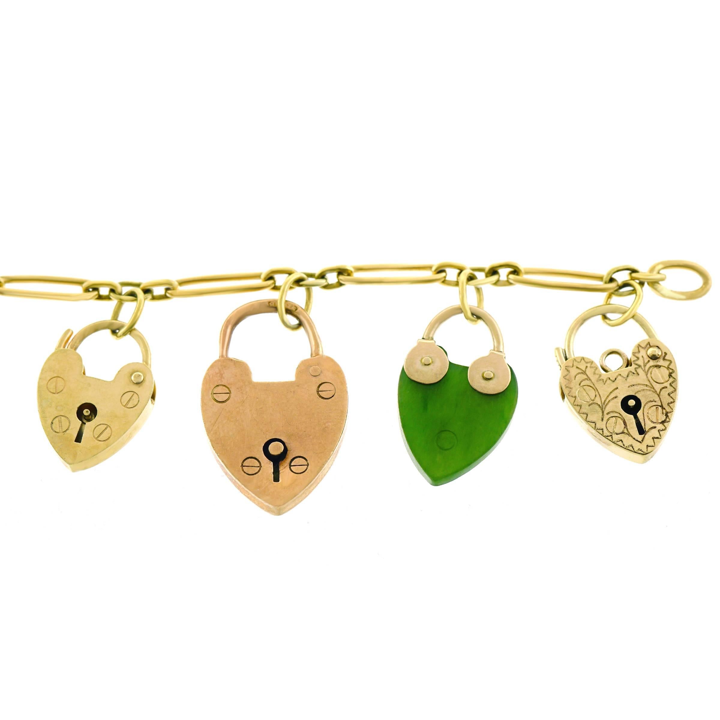 Antique Heart Locks and Keys Gold Charm Bracelet 1