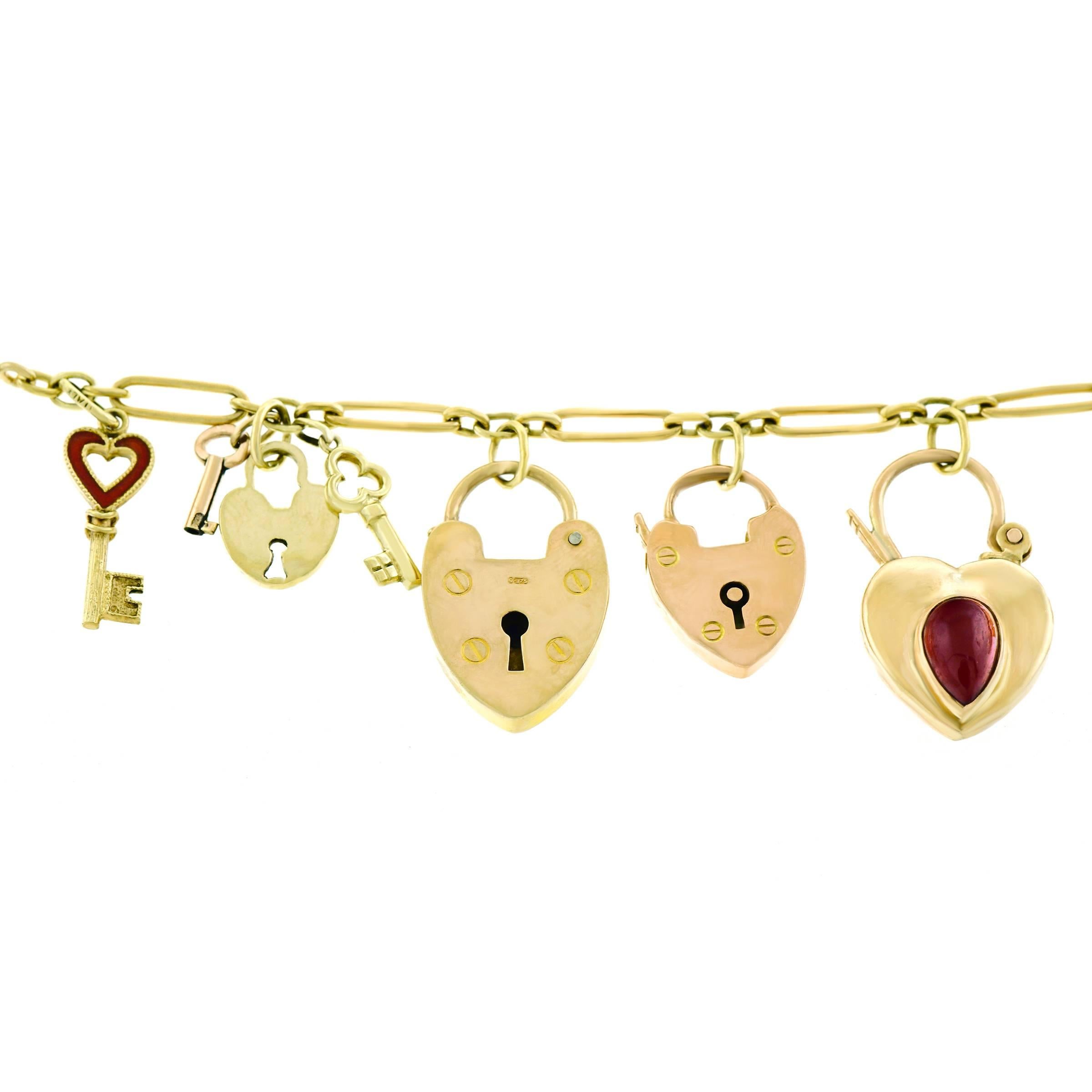 Antique Heart Locks and Keys Gold Charm Bracelet 2