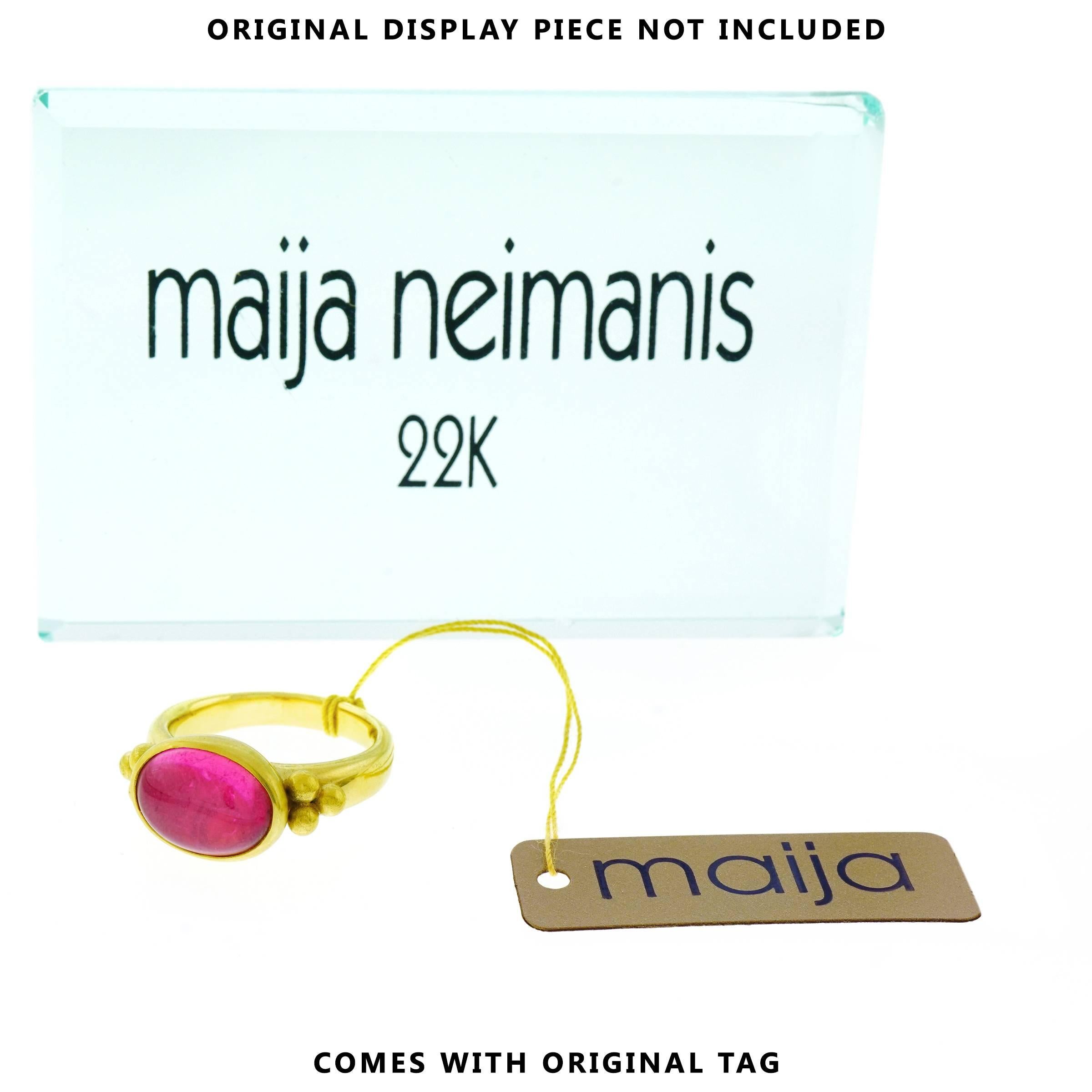 Maija Neimanis Ancient Roman Motif Pink Tourmaline Set Gold Ring In Excellent Condition In Litchfield, CT