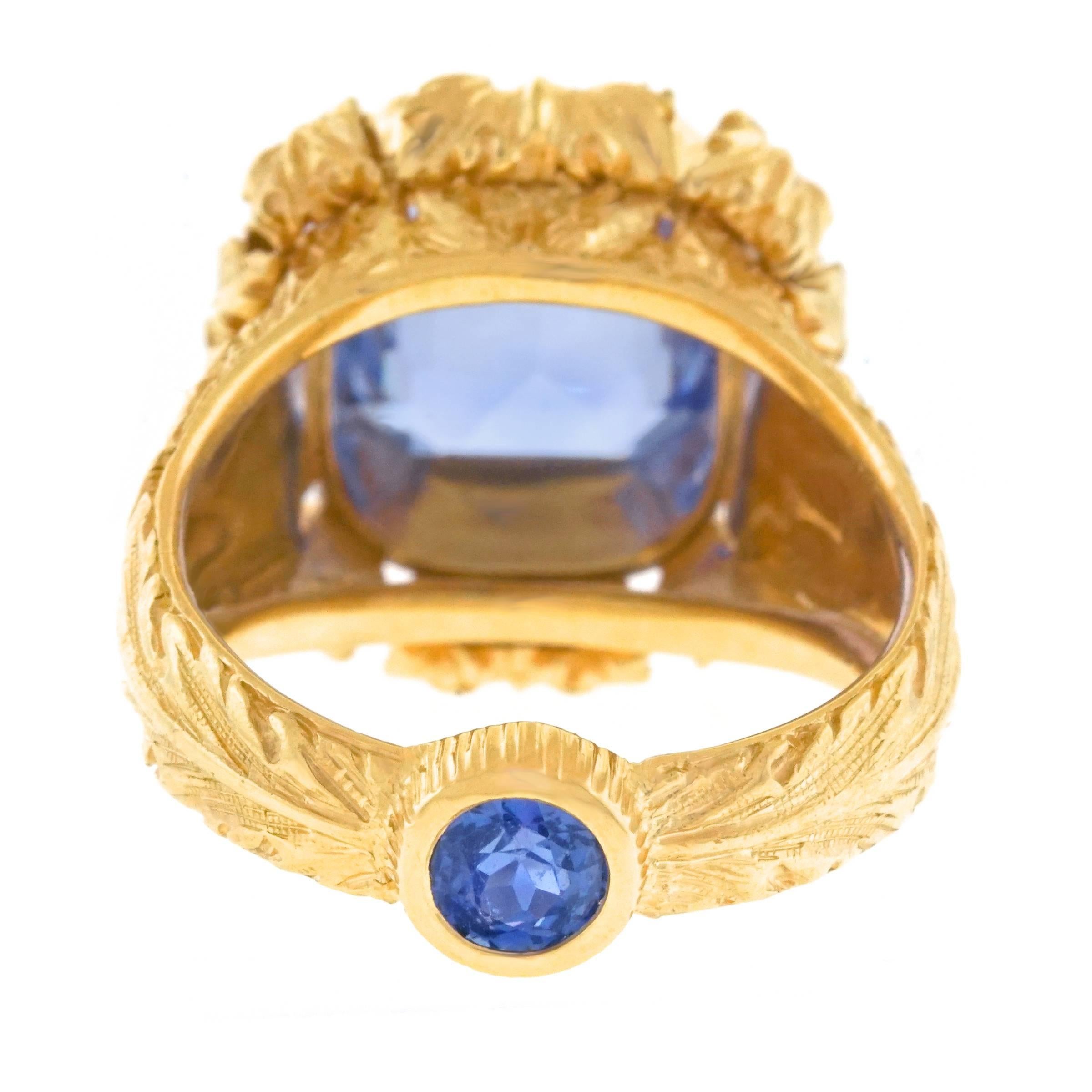 Women's Art Deco Sapphire Set Gold Ring GIA No Heat
