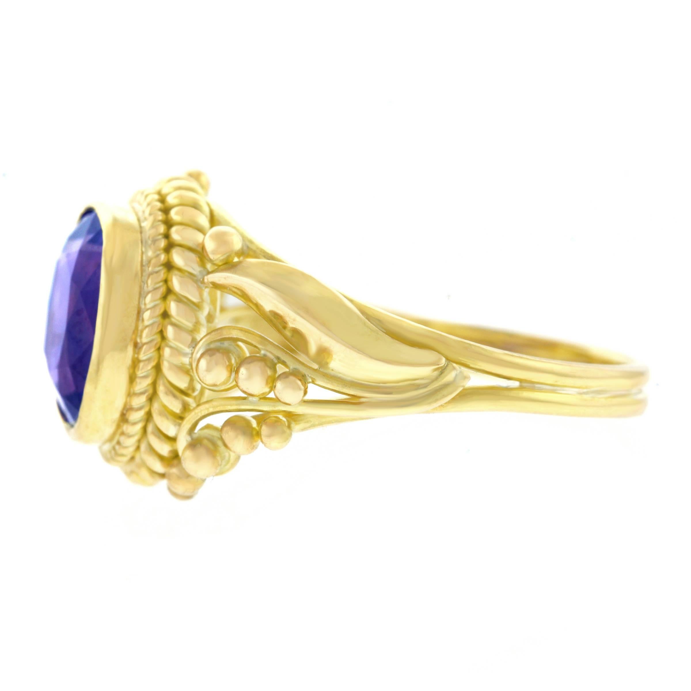 3.88 Carat Purple Sapphire Set Gold Ring GIA 3