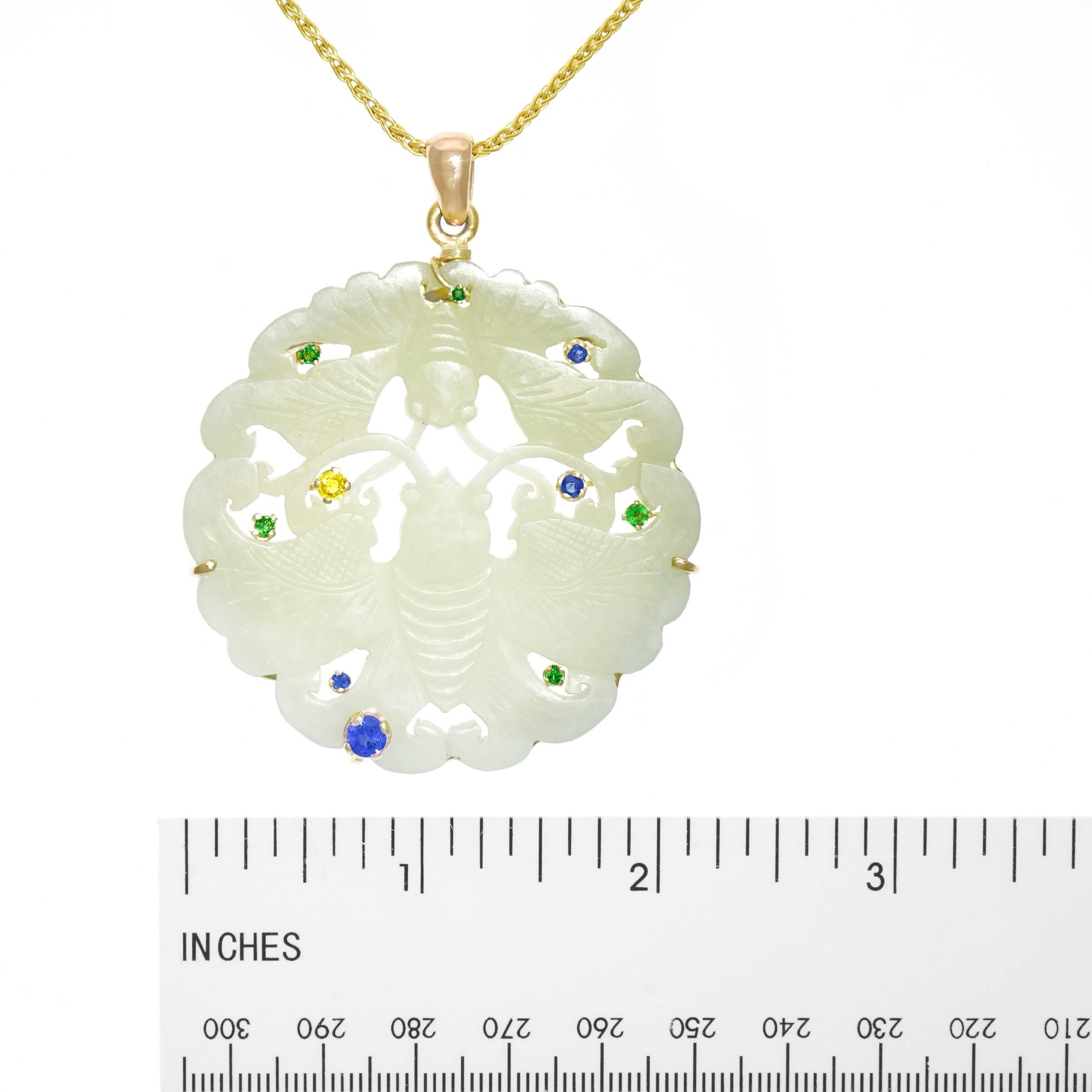 Jade Set with Sapphire and Emerald Gold Pendant 2